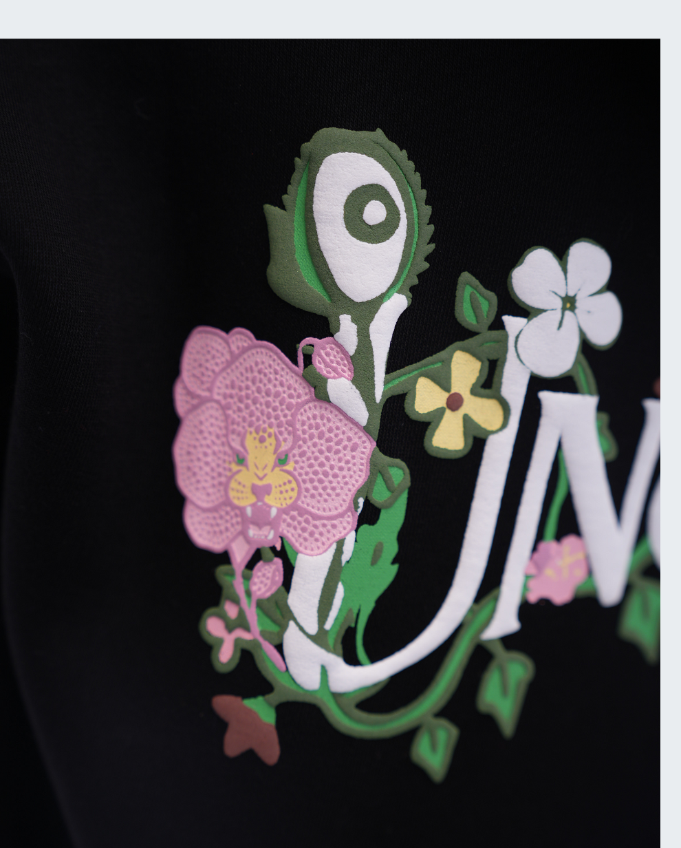 BLACK FLORAL CREST HOODIE