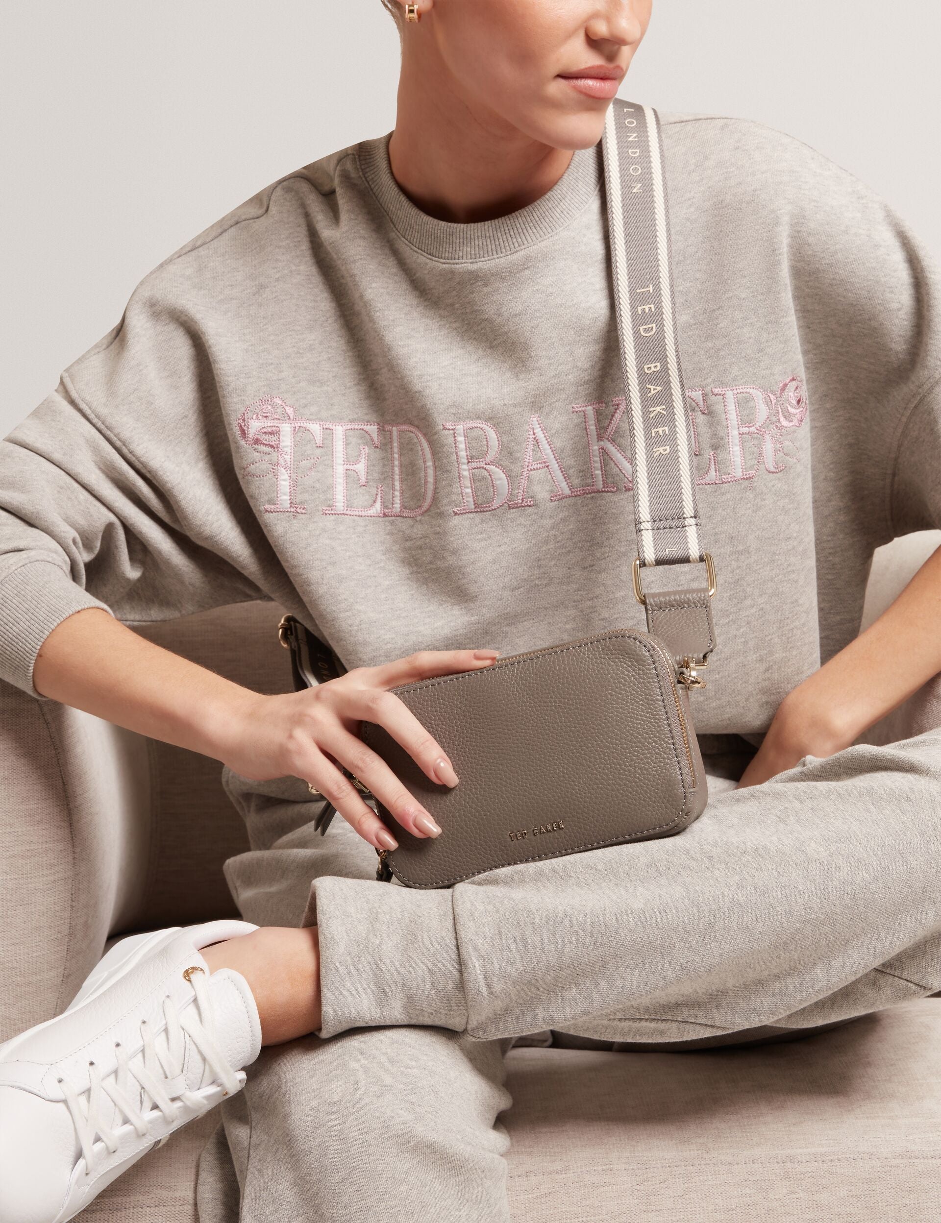 Ted Baker Stunna Mini Grey Leather Crossbody Camera Bag Women's