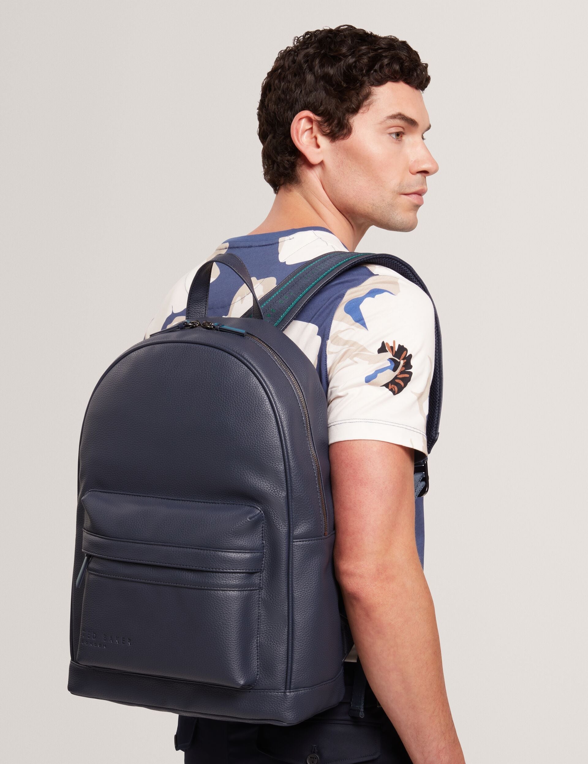 Ted Baker Kaileb Navy Faux Leather Backpack With Webbing Straps