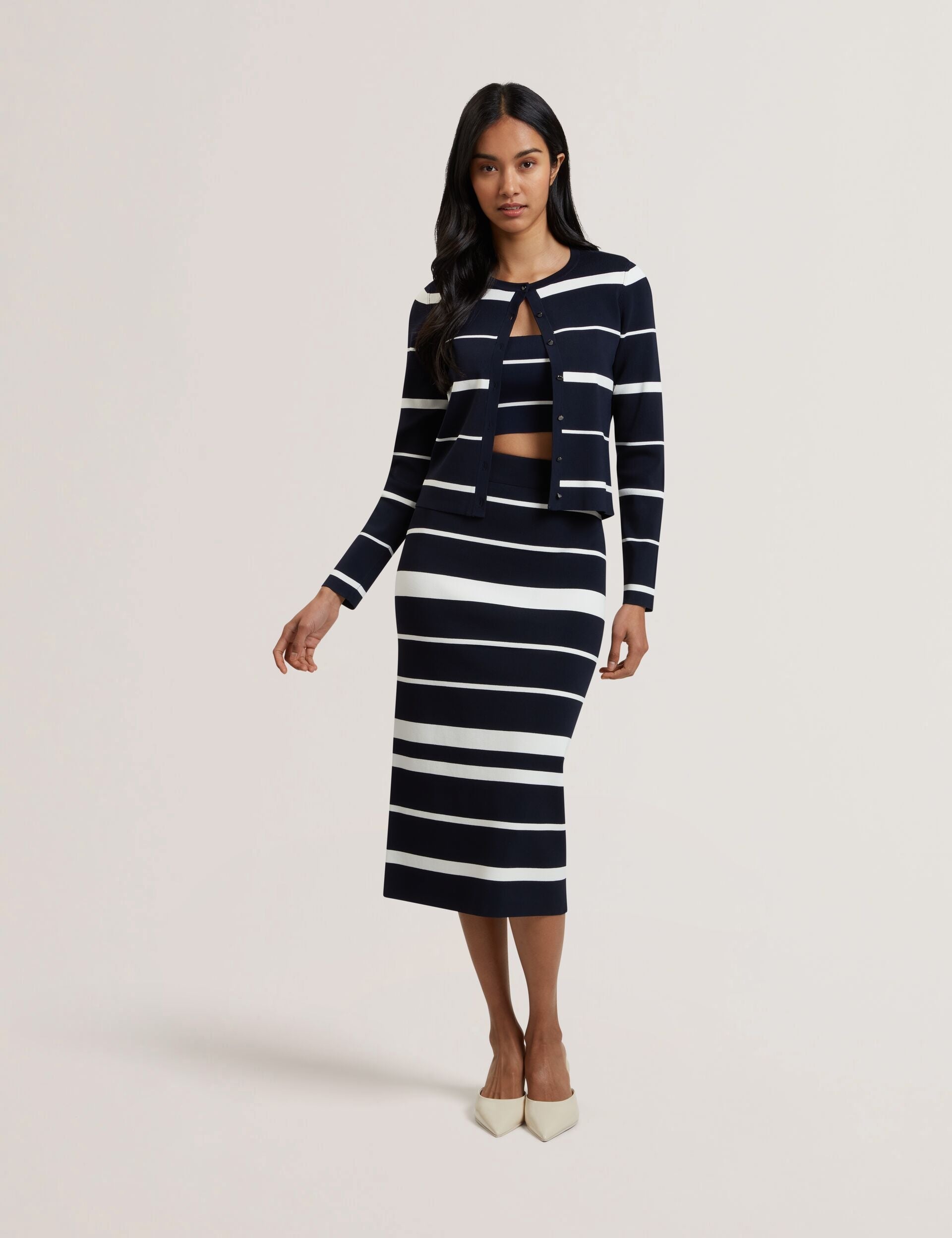 Ted Baker Eloriaa Stripe Fitted Crew Neck Cardigan Women's