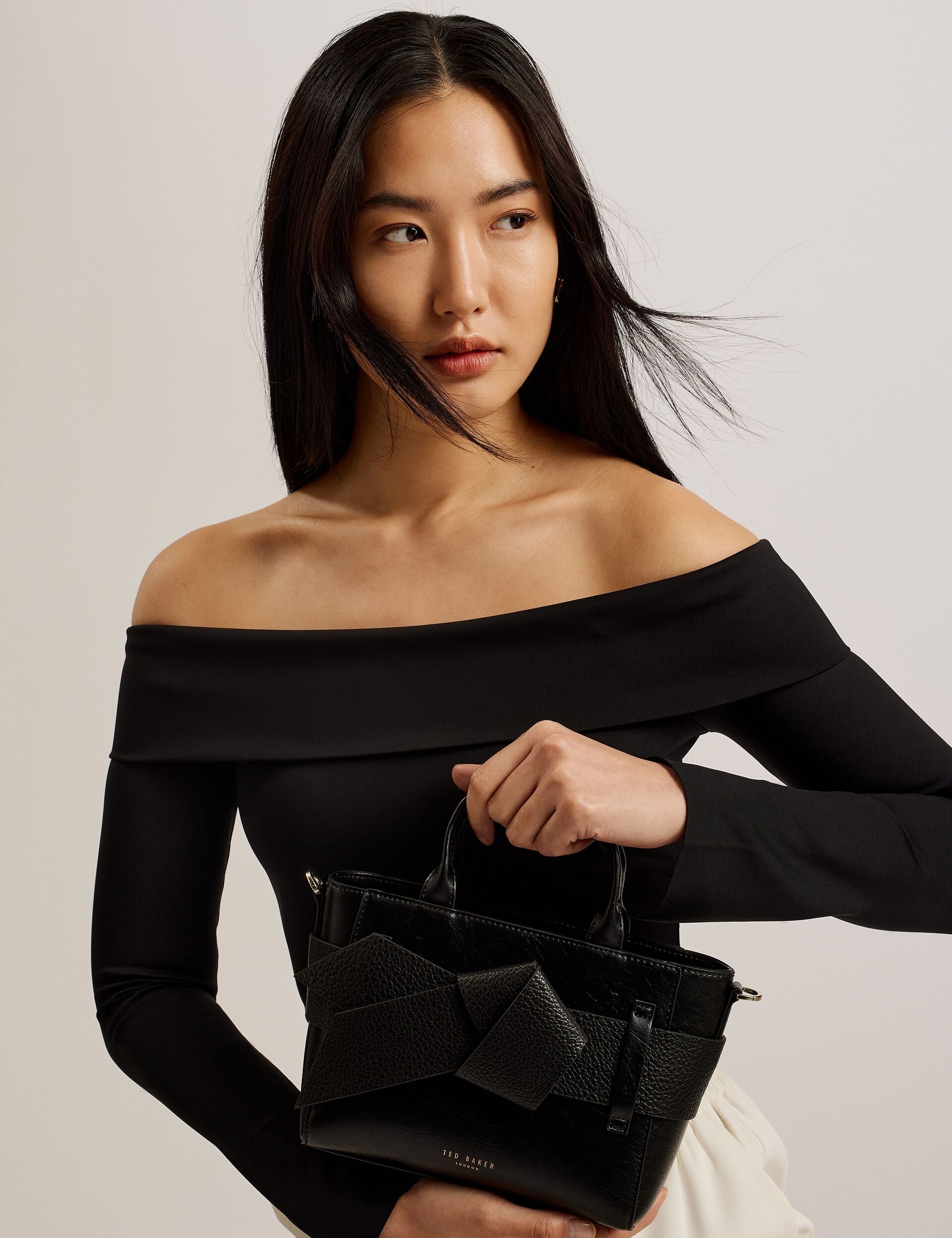 Ted Baker Jimisie Black Mini Knot Bow Faux Leather Tote Bag Women's