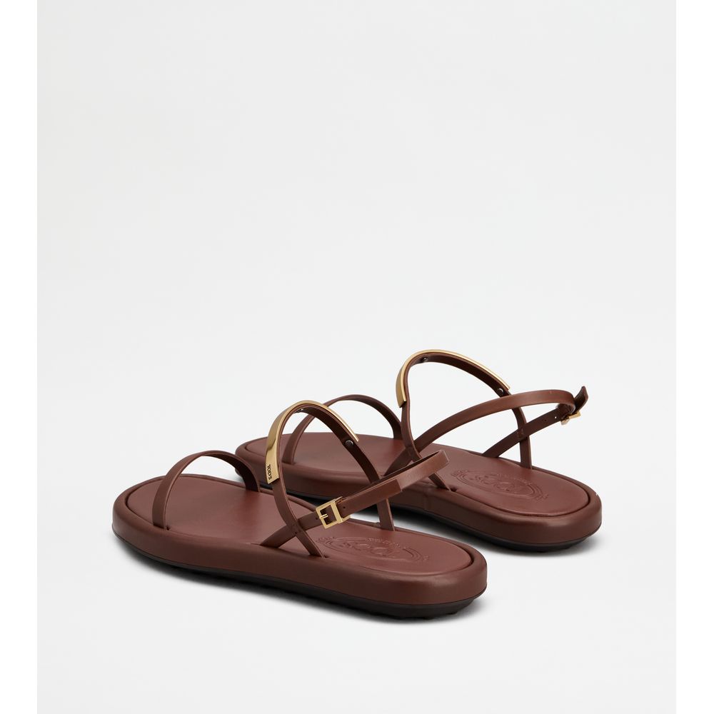 Tods Sandals In Leather Brown Womens