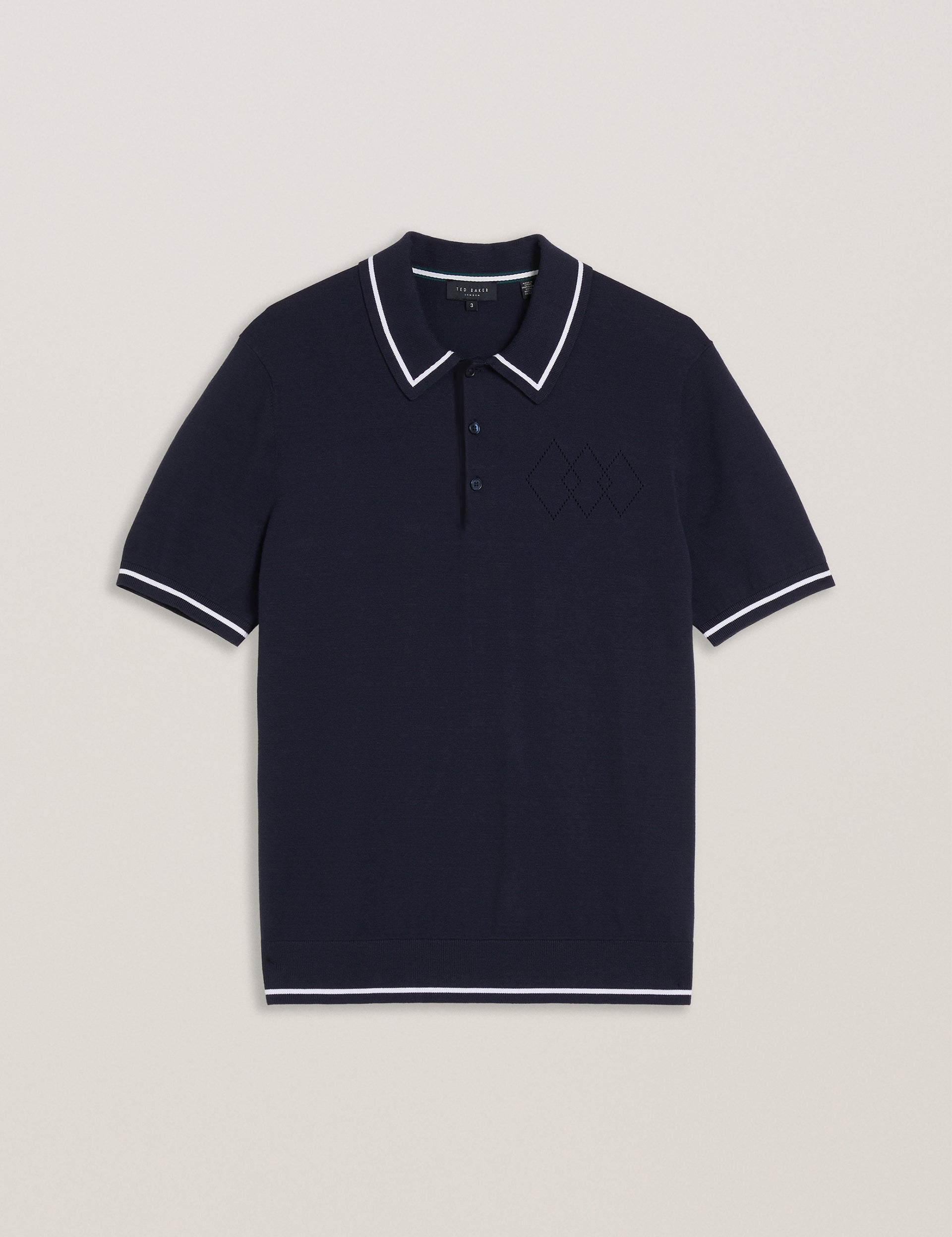 Ted Baker Dunow Pointelle Detail Striped Trim Polo Shirt