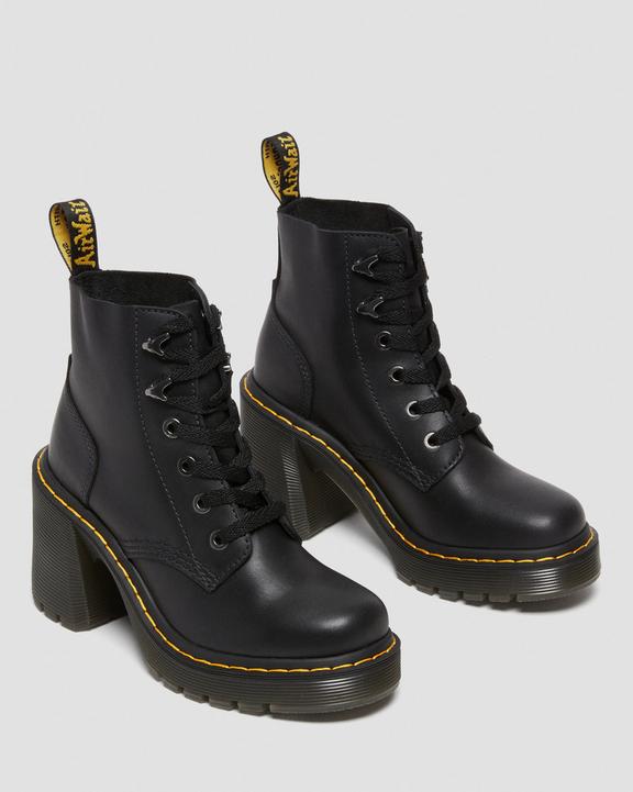 Dr Martens Jesy Sendal Leather Lace Up Flared Heel Boots - Black