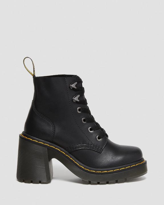 Dr Martens Jesy Sendal Leather Lace Up Flared Heel Boots - Black