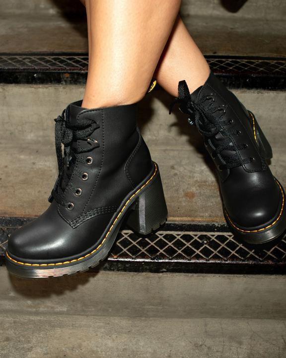 Dr Martens Jesy Sendal Leather Lace Up Flared Heel Boots - Black