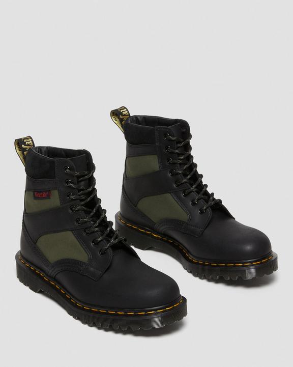 Dr Martens 1460 Made In England Padded Panel Lace Up Boots - Black+Olive
