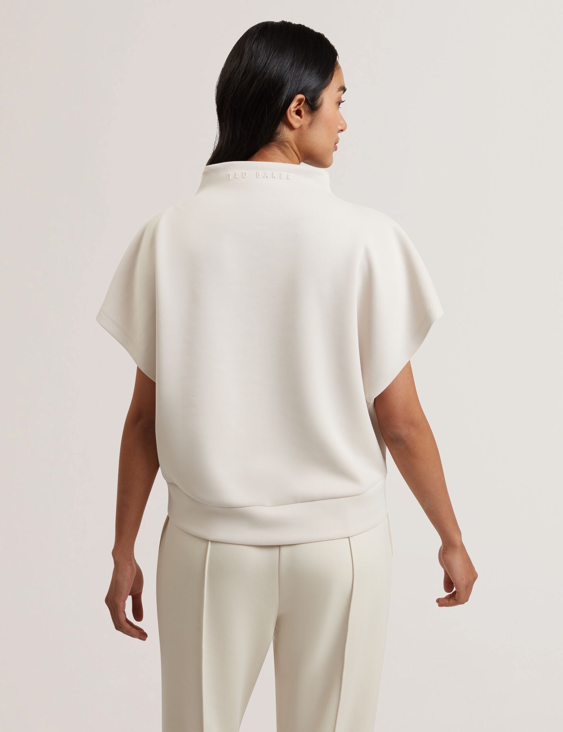 Ted Baker Haliyy Funnel Neck Short Sleeve Sweatshirt In Ivory Women's