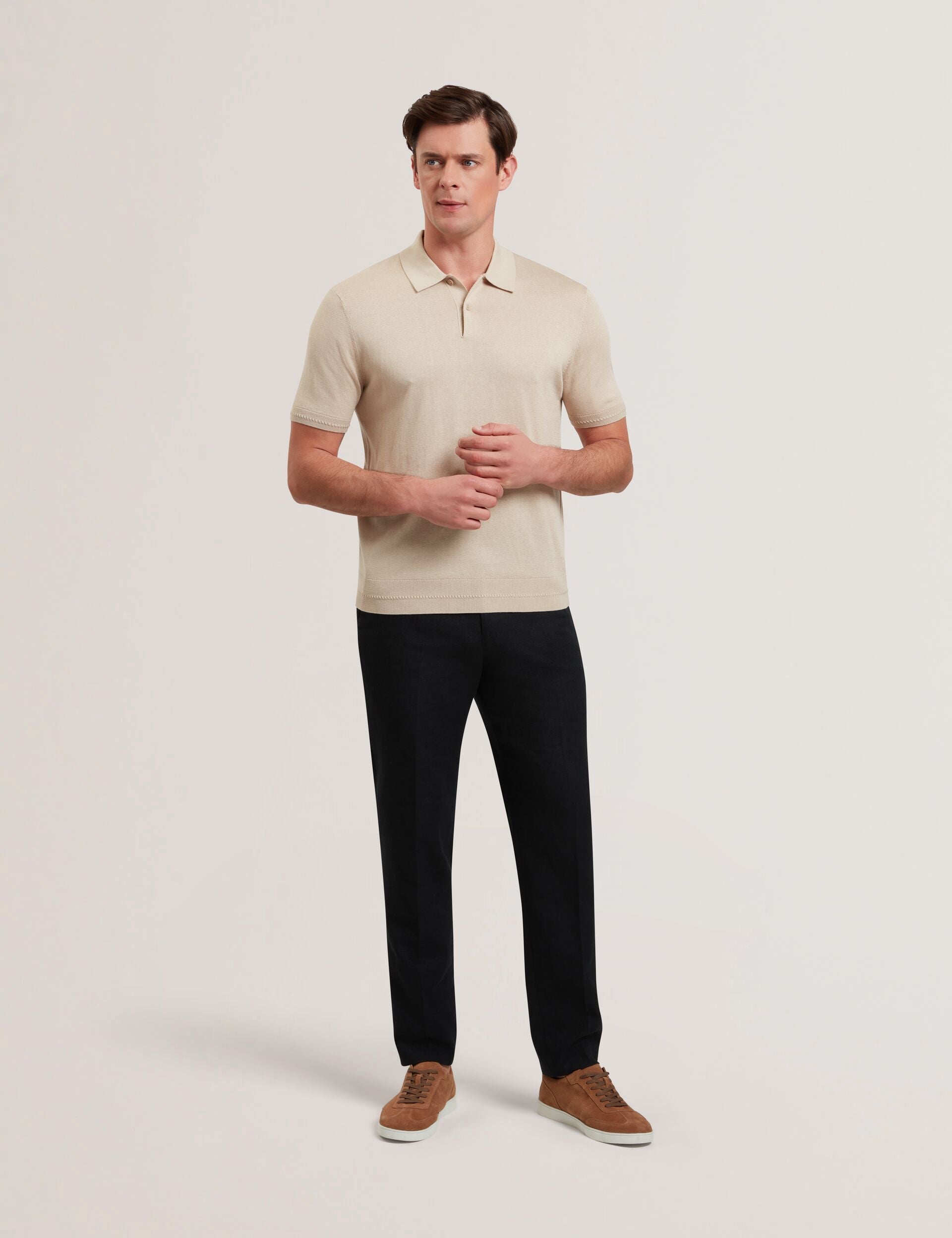 Ted Baker Kumart Black Linen Blend Woven Slim Fit Trousers