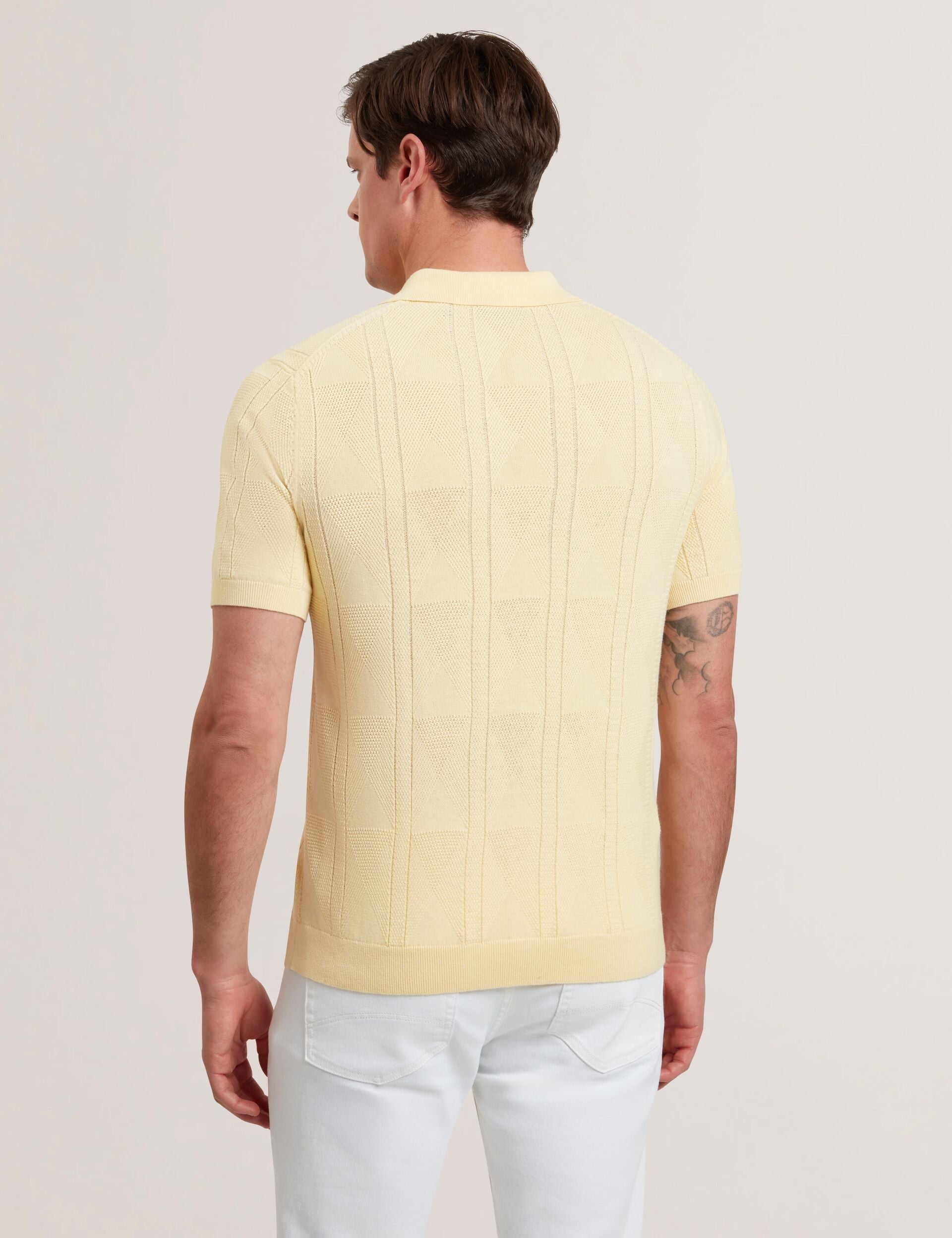 Ted Baker Willden Textured Knit Open Neck Cotton Polo Shirt