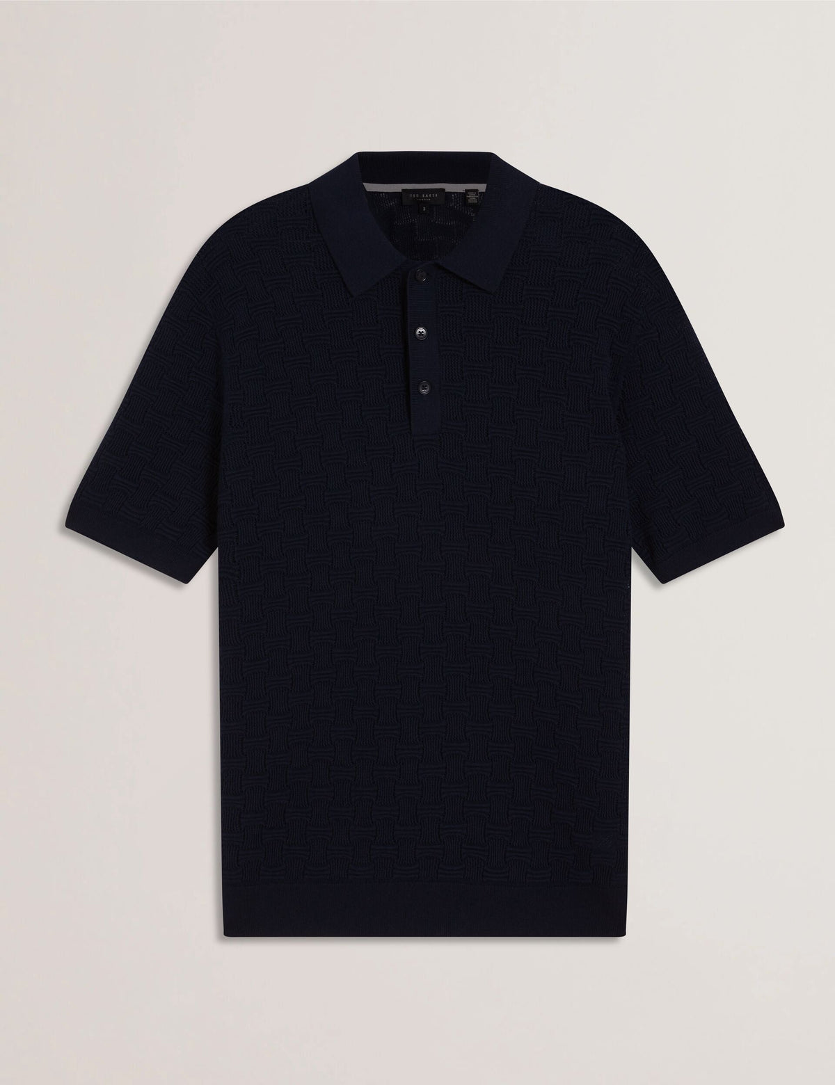 Ted Baker Waterby Navy Textured Knit Silk Cotton Polo Shirt
