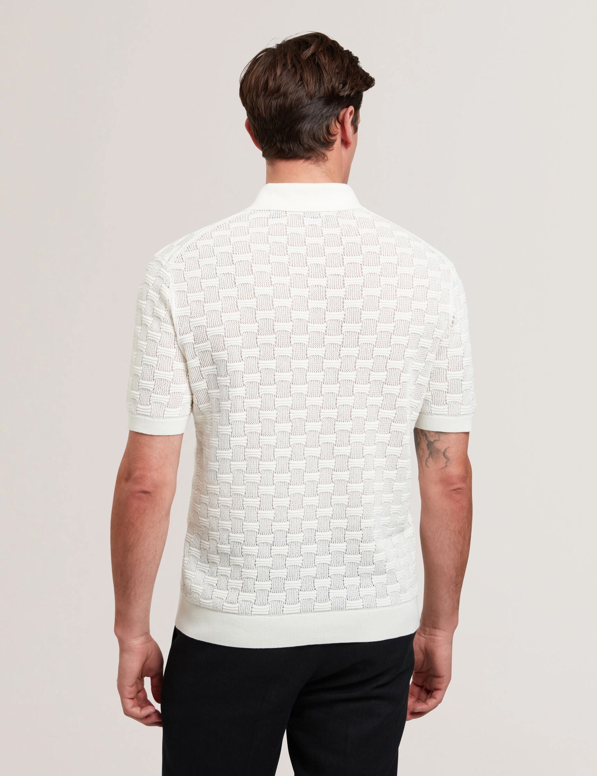 Ted Baker Waterby White Textured Knit Silk Cotton Polo Shirt