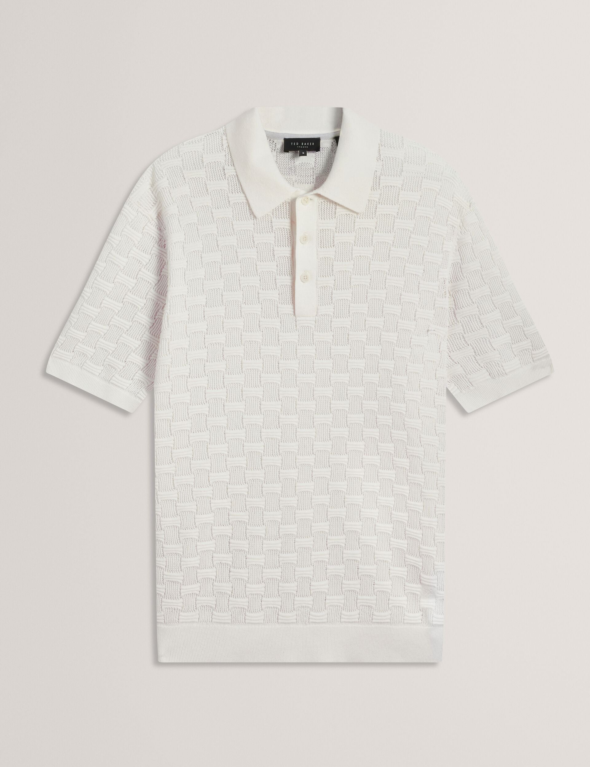 Ted Baker Waterby White Textured Knit Silk Cotton Polo Shirt
