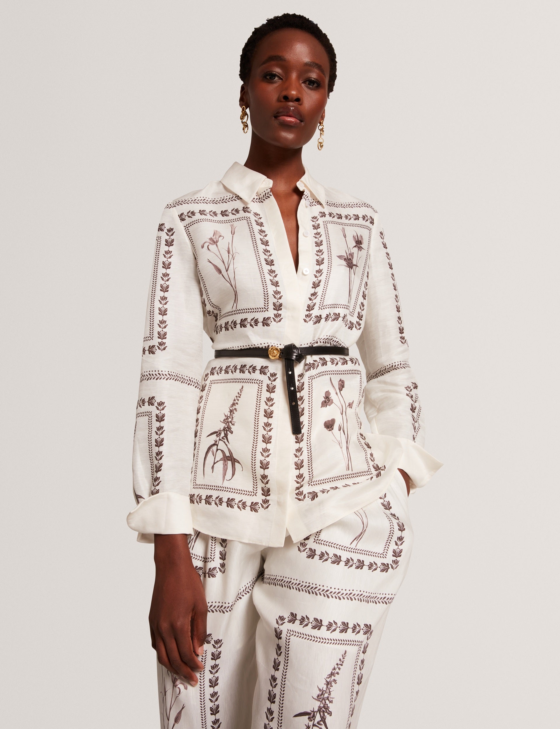 Ted Baker Simcoa Panel Print Silk Linen Longline Shirt Women's