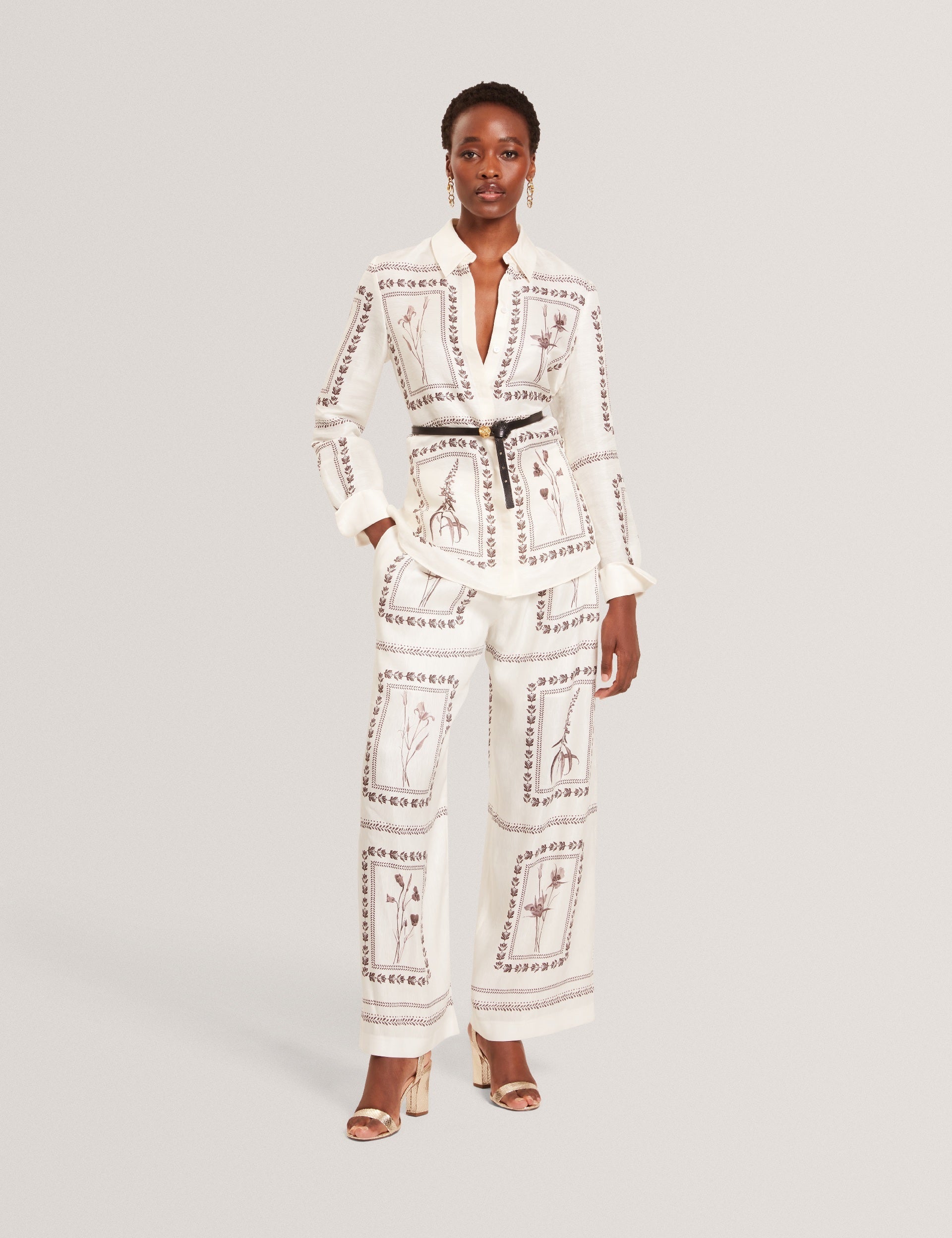 Ted Baker Simcoa Panel Print Silk Linen Longline Shirt Women's