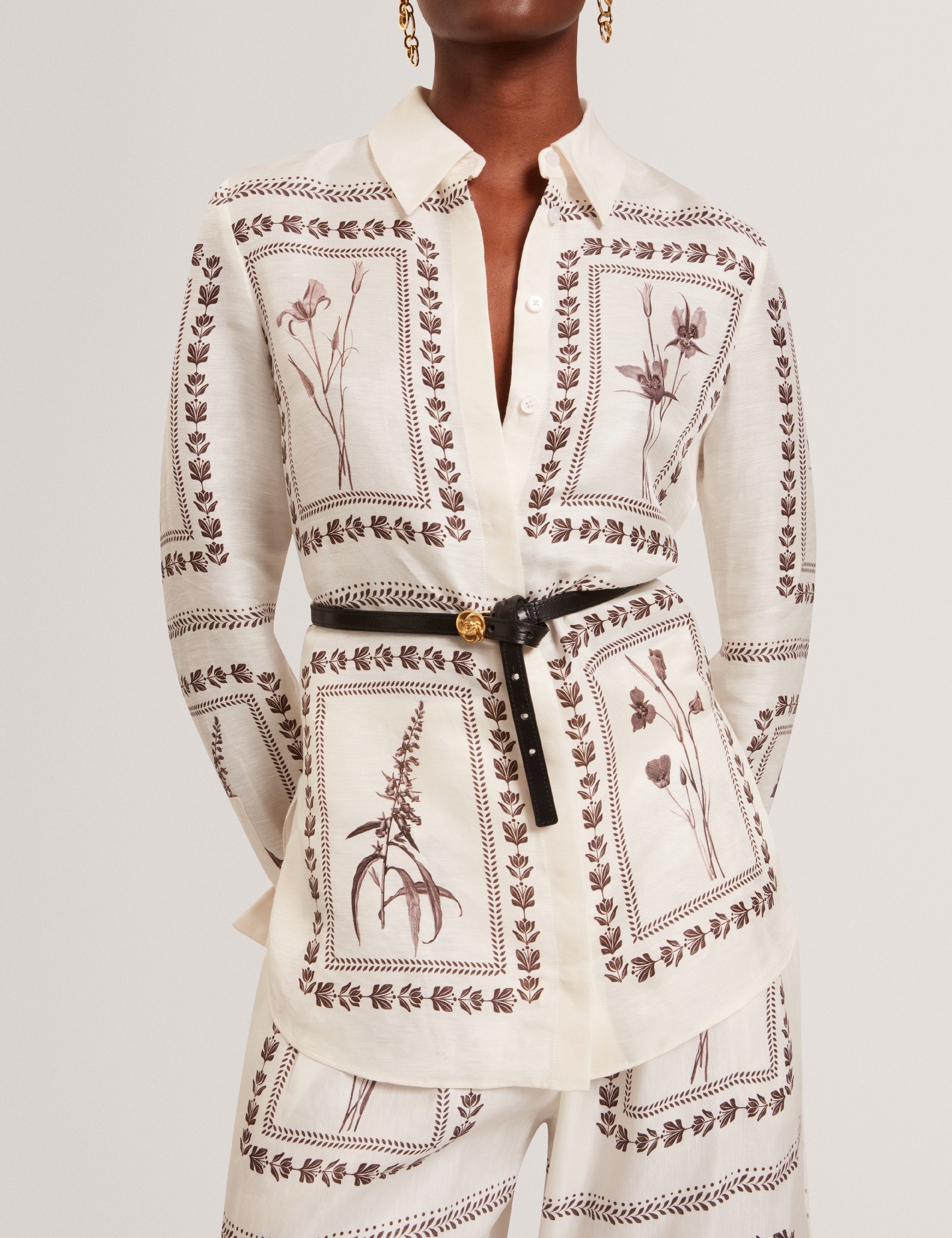 Ted Baker Simcoa Panel Print Silk Linen Longline Shirt Women's
