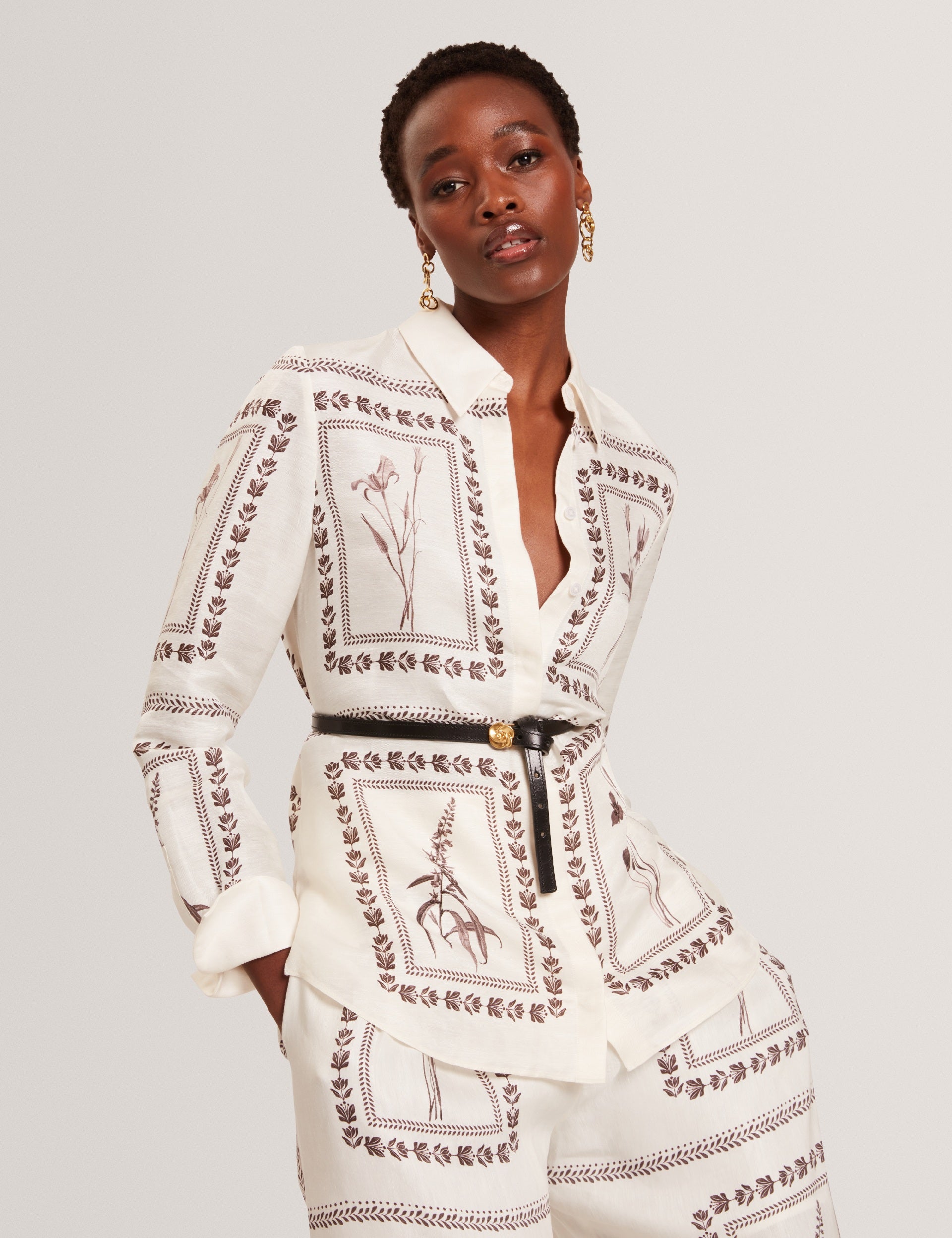 Ted Baker Simcoa Panel Print Silk Linen Longline Shirt Women's