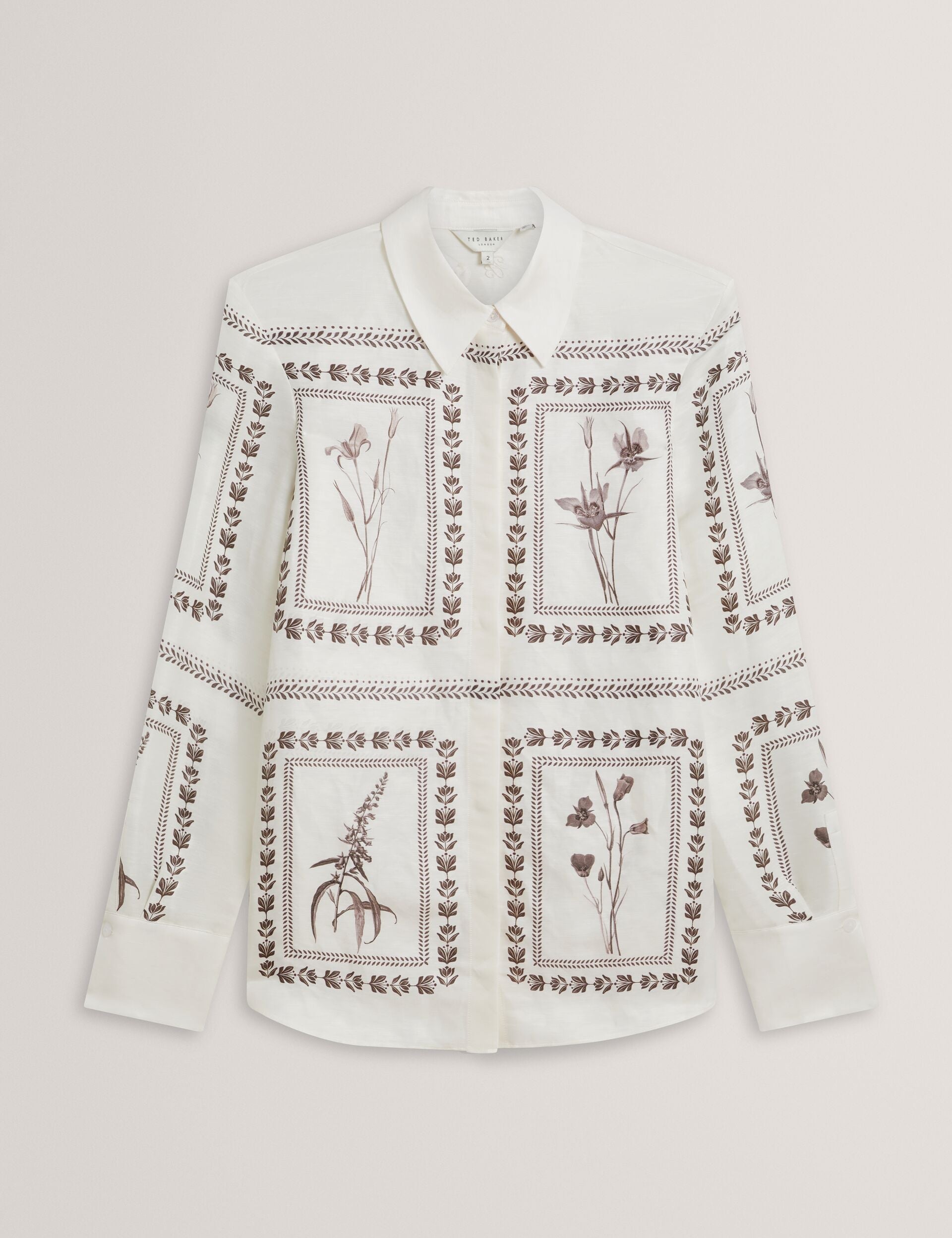 Ted Baker Simcoa Panel Print Silk Linen Longline Shirt Women's