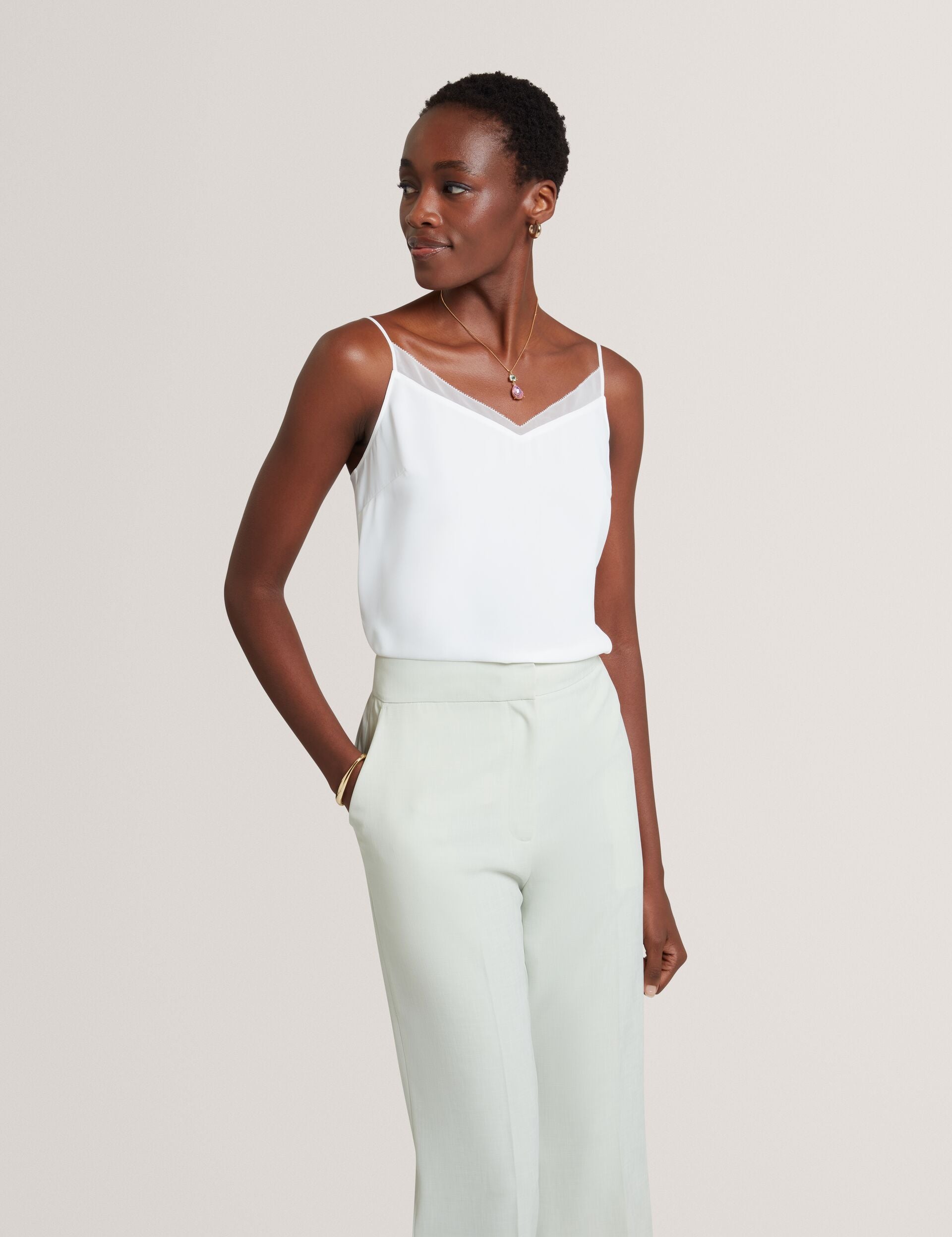Ted Baker Lulea Chiffon Detail Vneck Strappy Cami Top In Ivory Women's