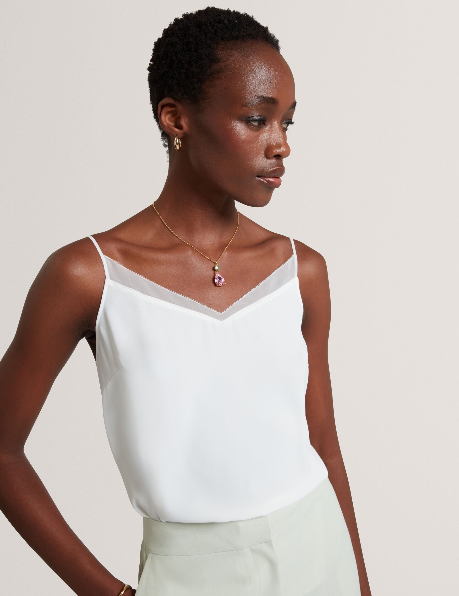 Ted Baker Lulea Chiffon Detail Vneck Strappy Cami Top In Ivory Women's