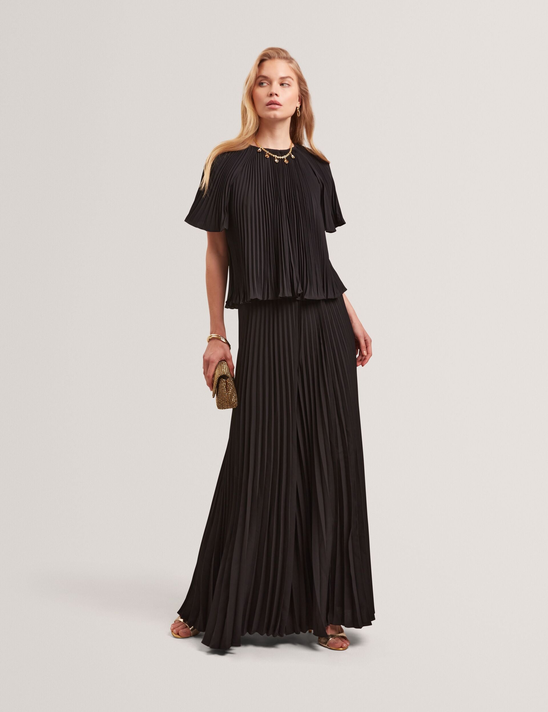 Ted Baker Agara Black Pleated Flowy Short Sleeve Blouse Women's