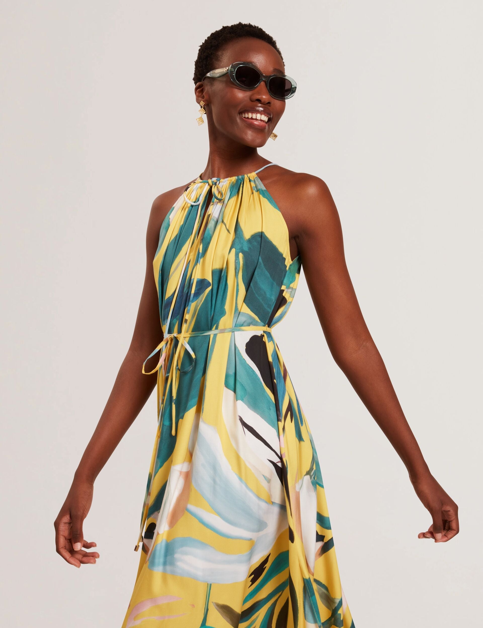 Ted Baker Reelia Bold Print Halterneck Tie Waist Midi Dress Women's