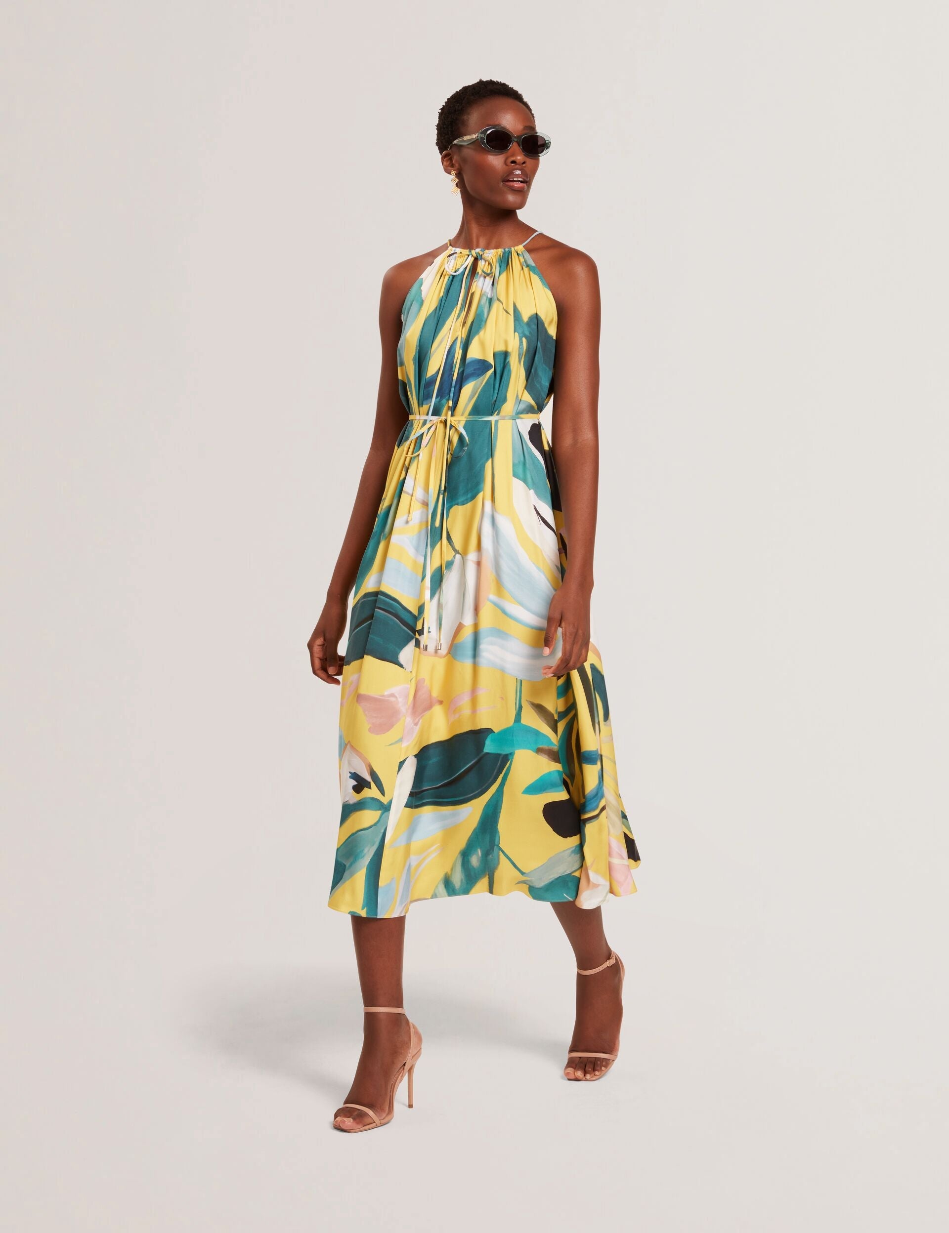 Ted Baker Reelia Bold Print Halterneck Tie Waist Midi Dress Women's