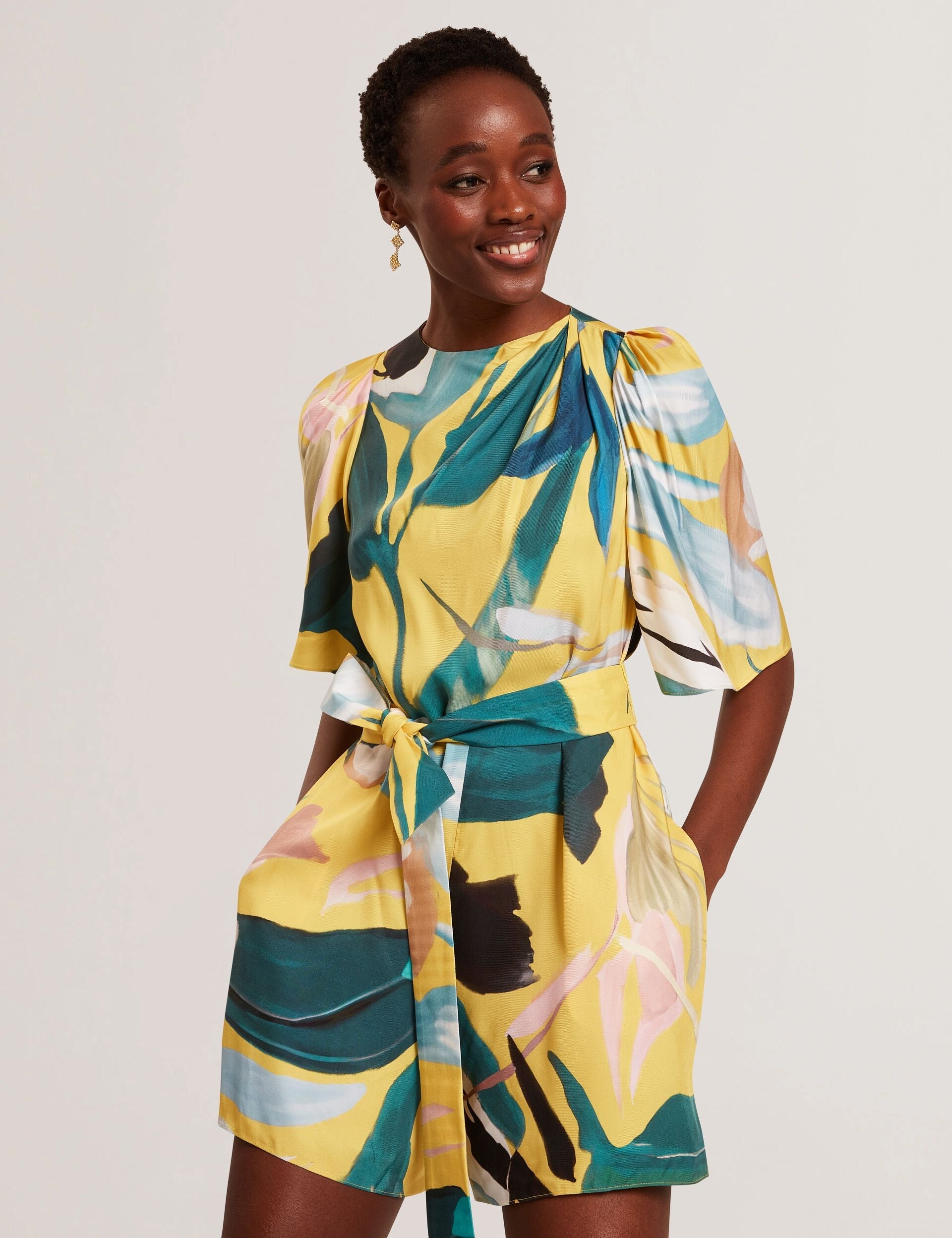 Ted Baker Tiani Printed Flutter Sleeve Belted Playsuit Women's