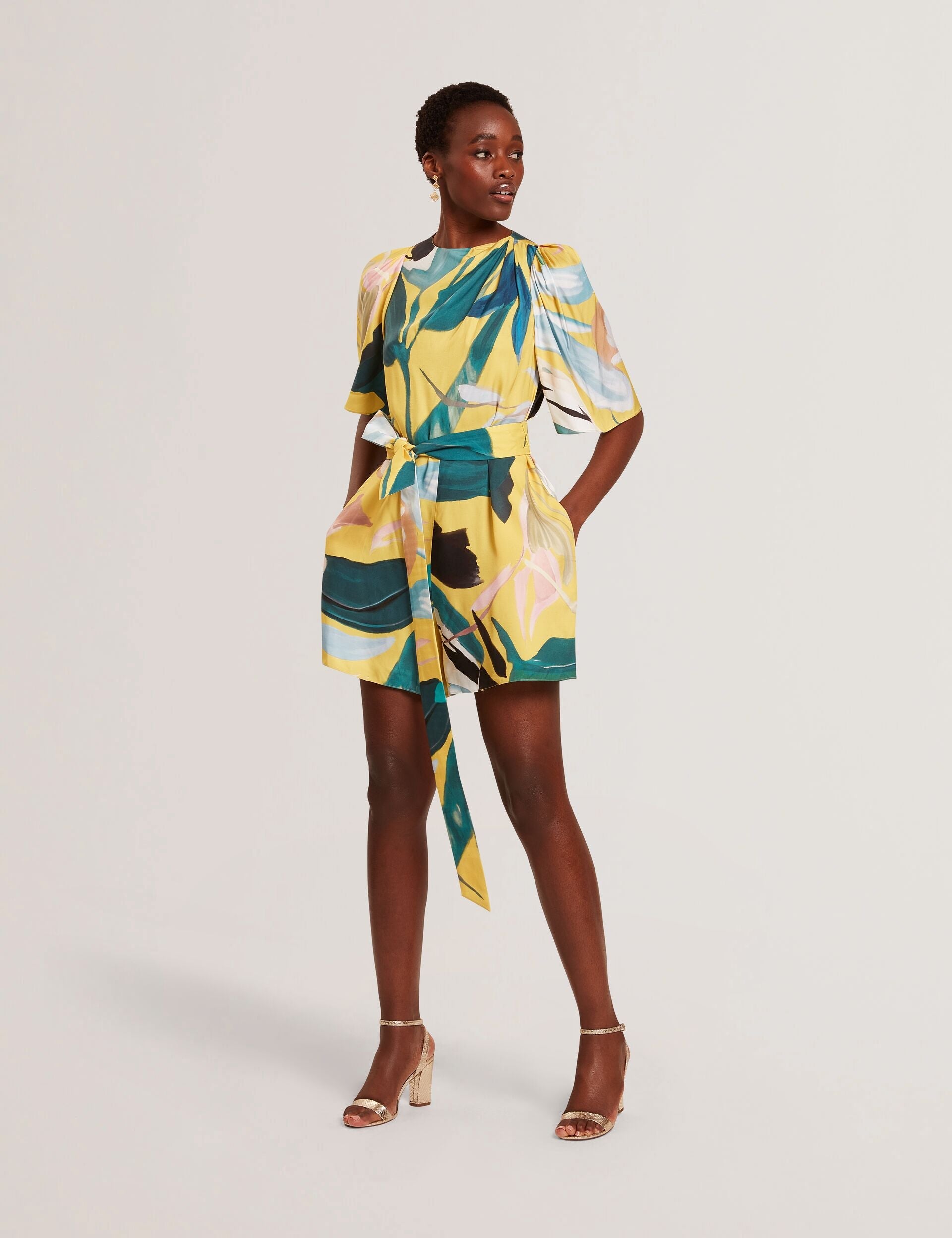 Ted Baker Tiani Printed Flutter Sleeve Belted Playsuit Women's