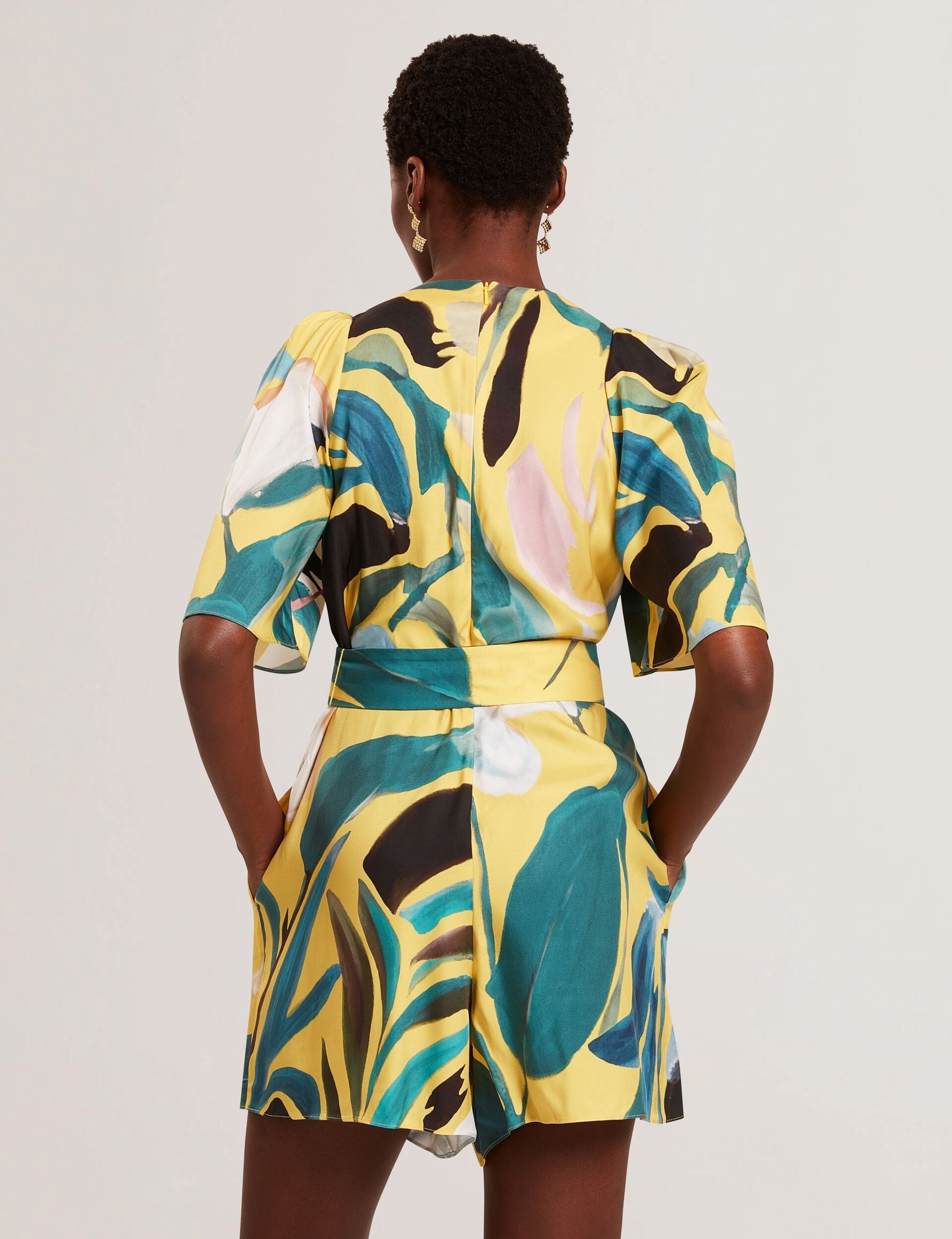 Ted Baker Tiani Printed Flutter Sleeve Belted Playsuit Women's
