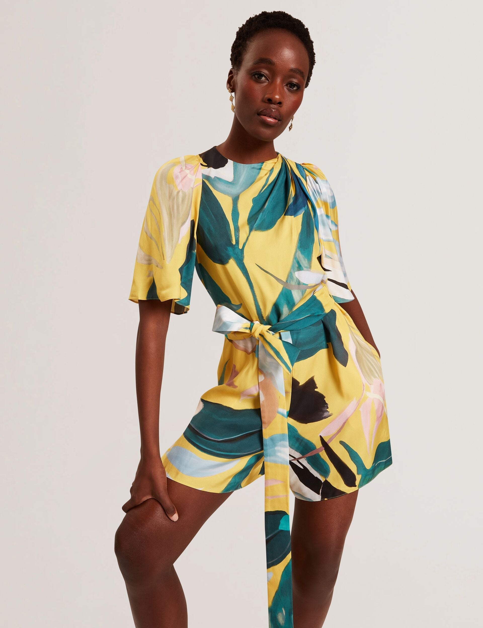 Ted Baker Tiani Printed Flutter Sleeve Belted Playsuit Women's