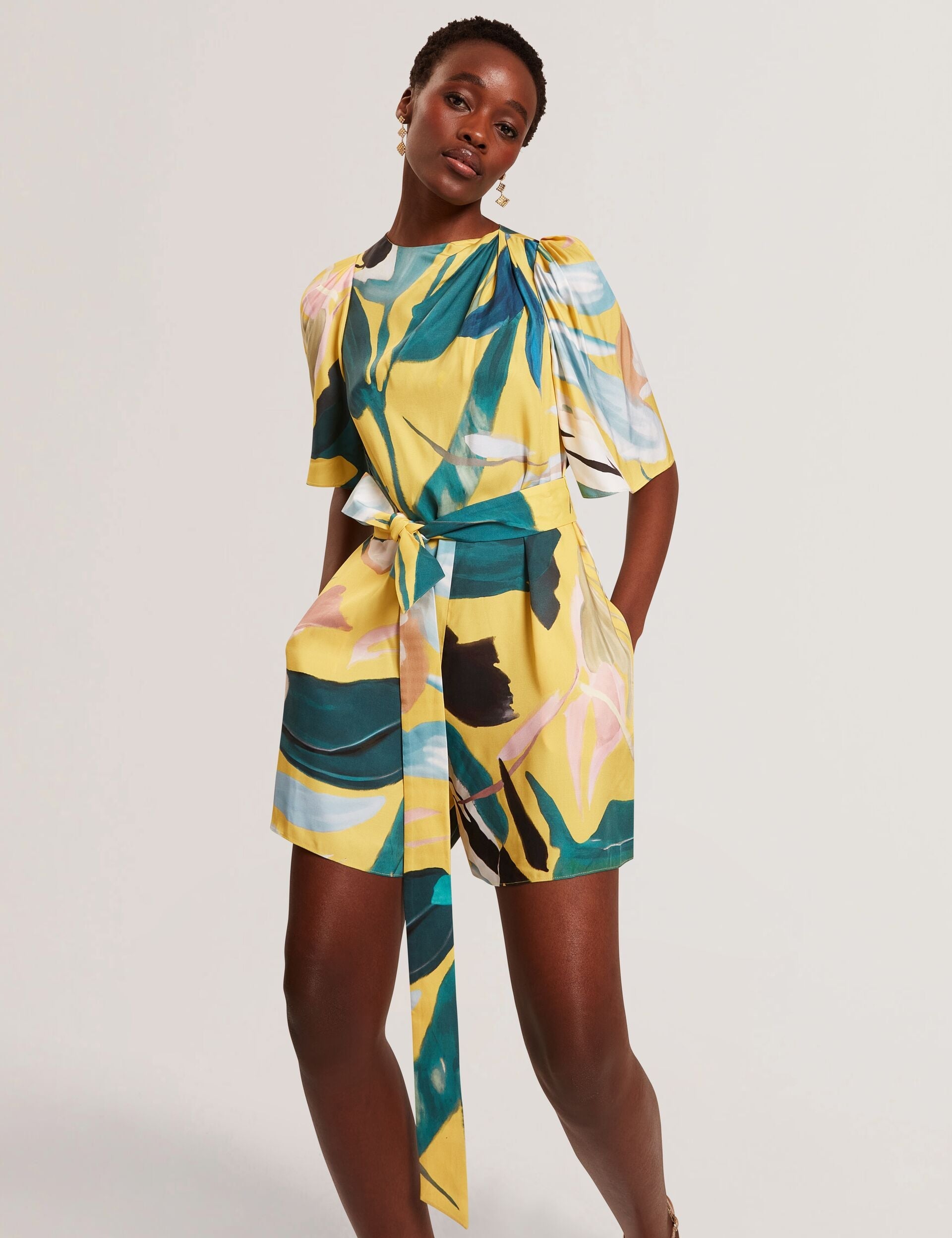 Ted Baker Tiani Printed Flutter Sleeve Belted Playsuit Women's