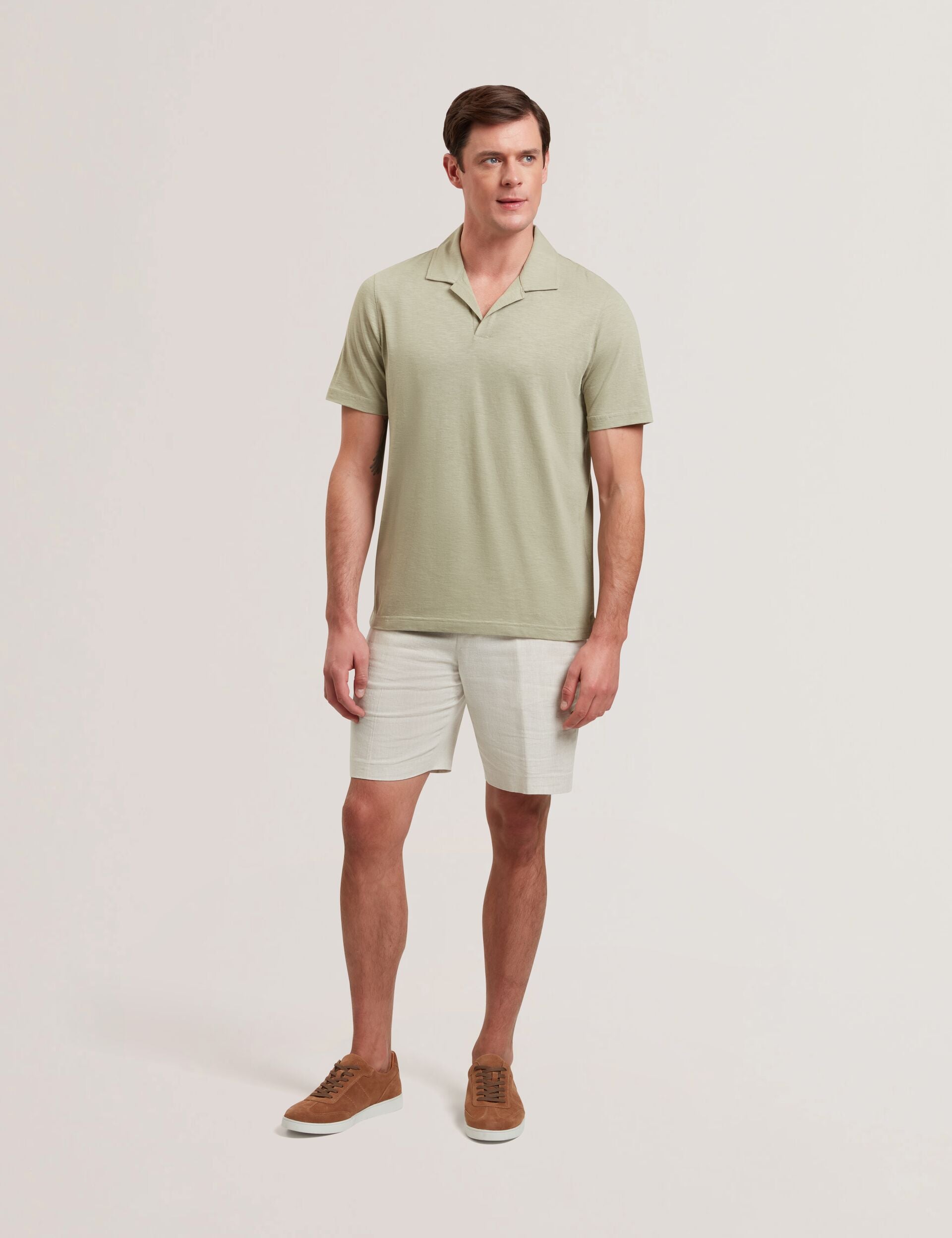 Ted Baker Anito Cotton Linen Open Neck Polo Shirt