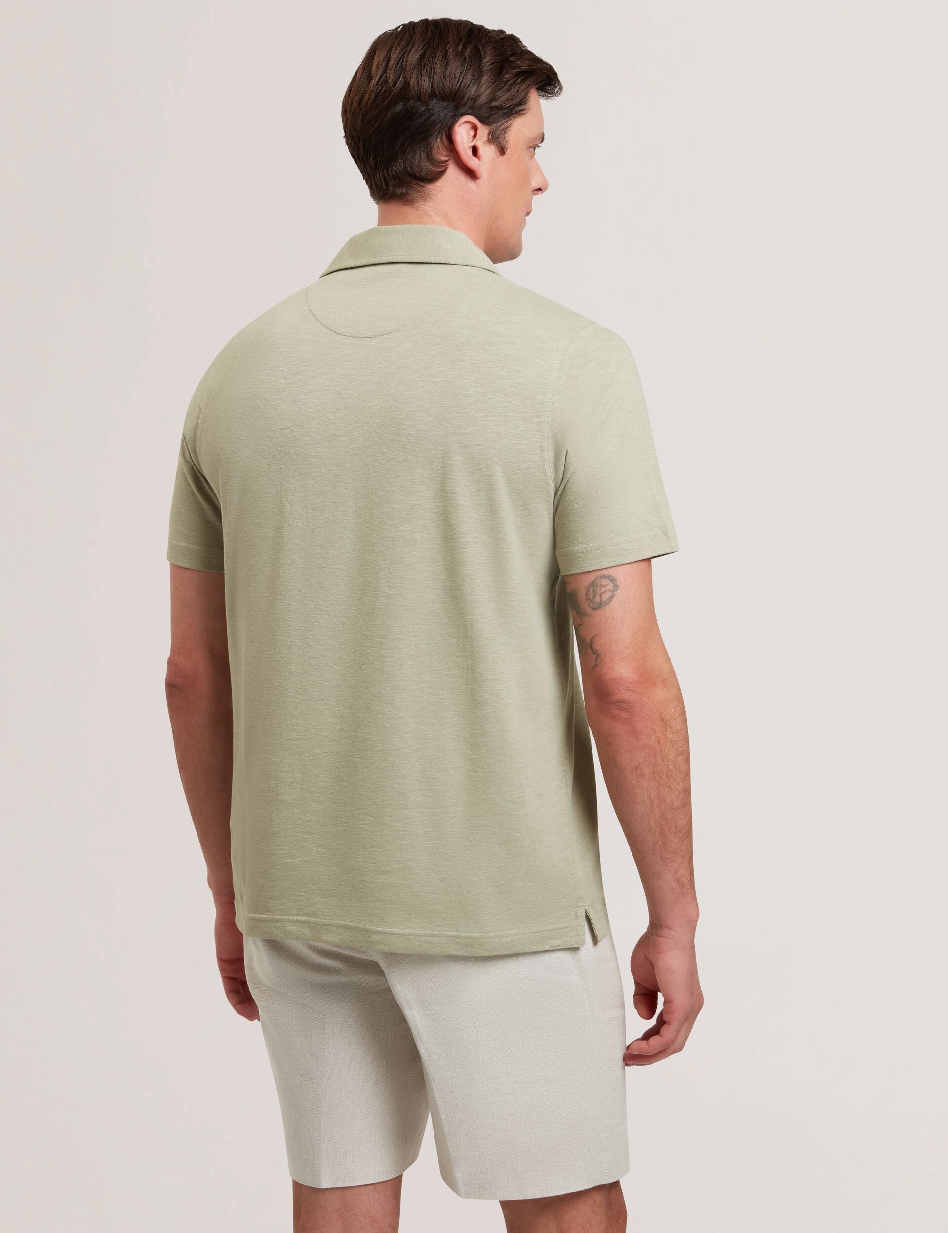 Ted Baker Anito Cotton Linen Open Neck Polo Shirt