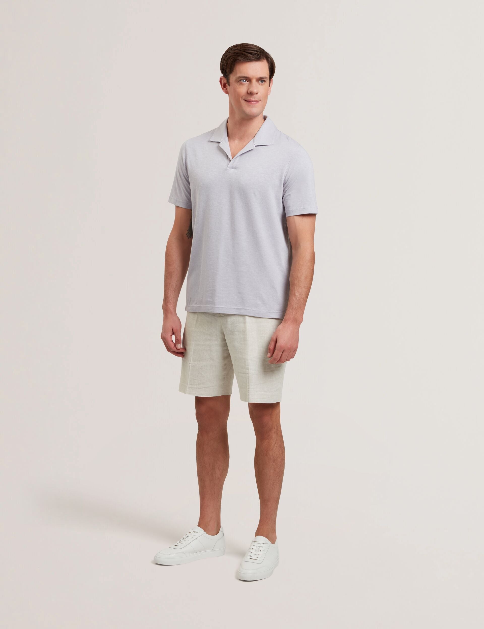 Ted Baker Anito Cotton Linen Open Neck Polo Shirt