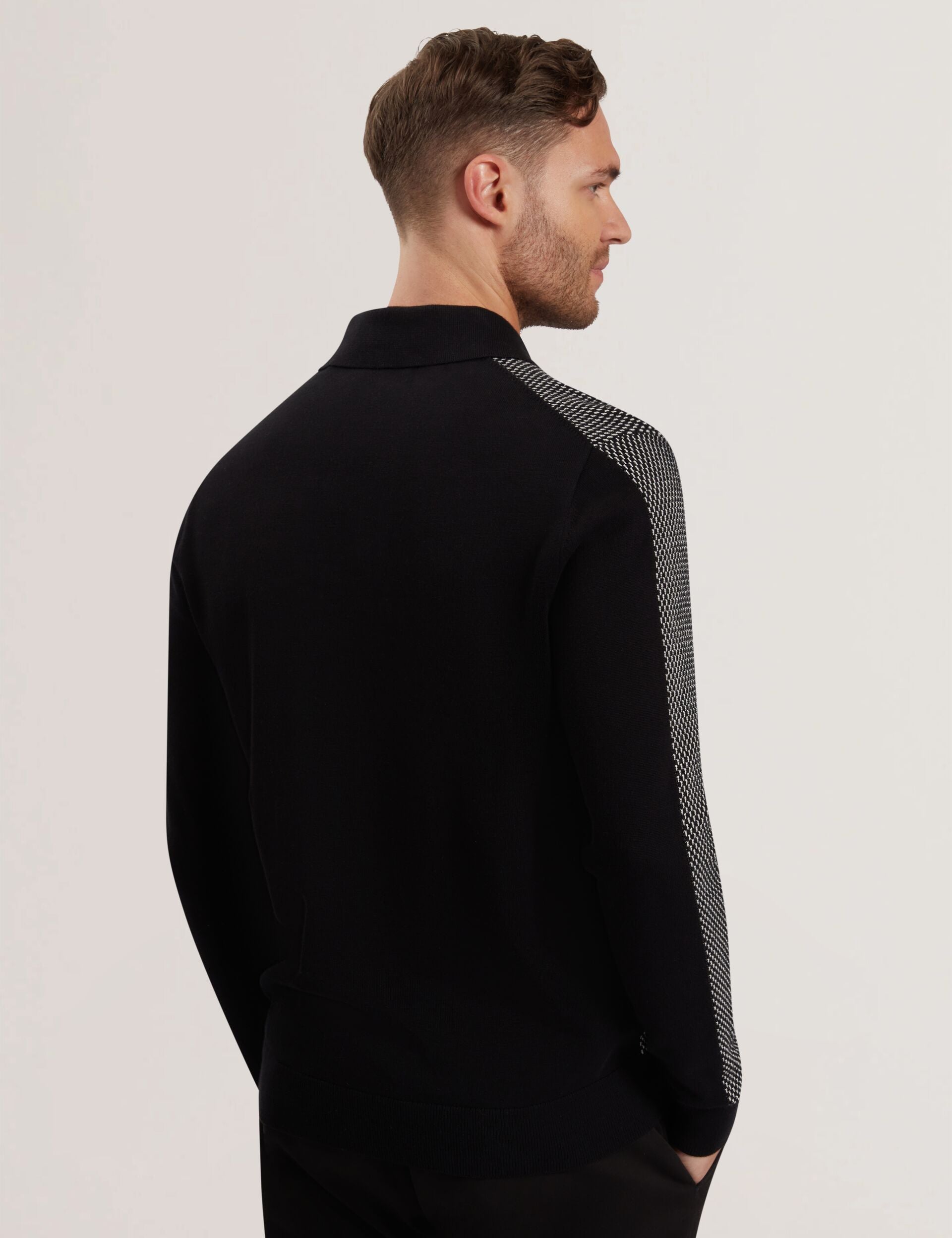 Ted Baker Ardo Textured Front Knitted Long Sleeve Polo Shirt