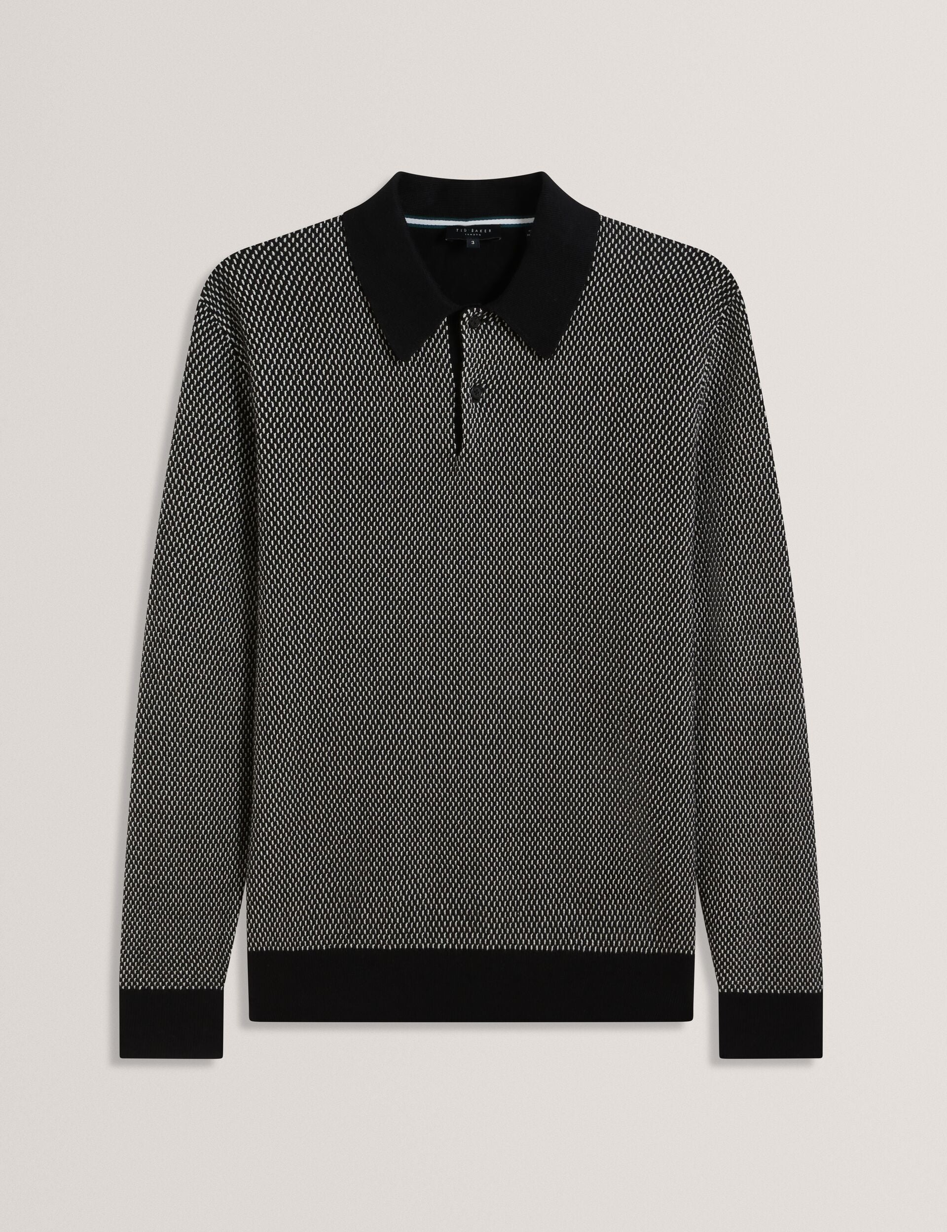 Ted Baker Ardo Textured Front Knitted Long Sleeve Polo Shirt