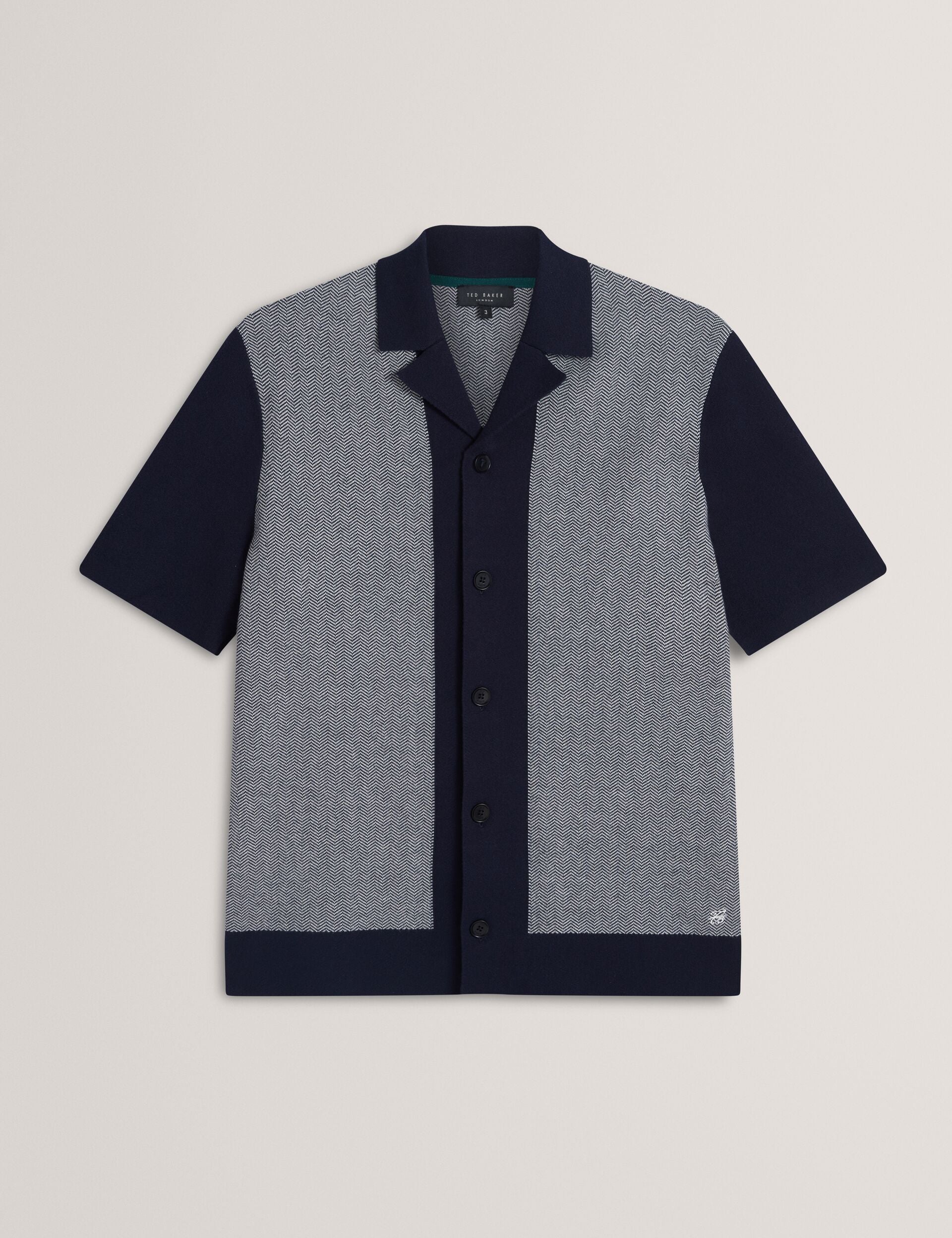 Ted Baker Padrig Navy Herringbone Knit Colour Block Shirt
