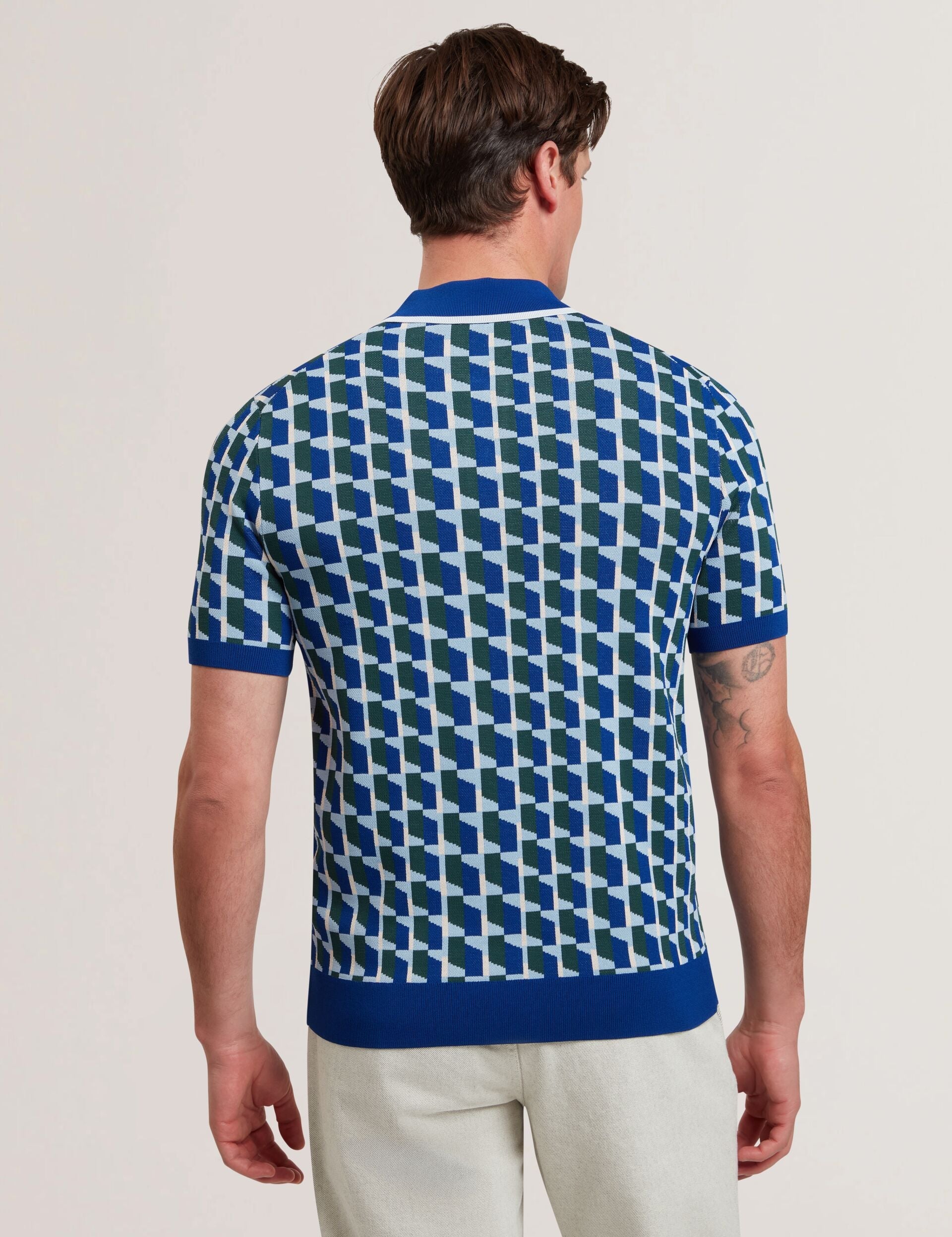Ted Baker Rossio Geometric Knitted Short Sleeve Polo Shirt