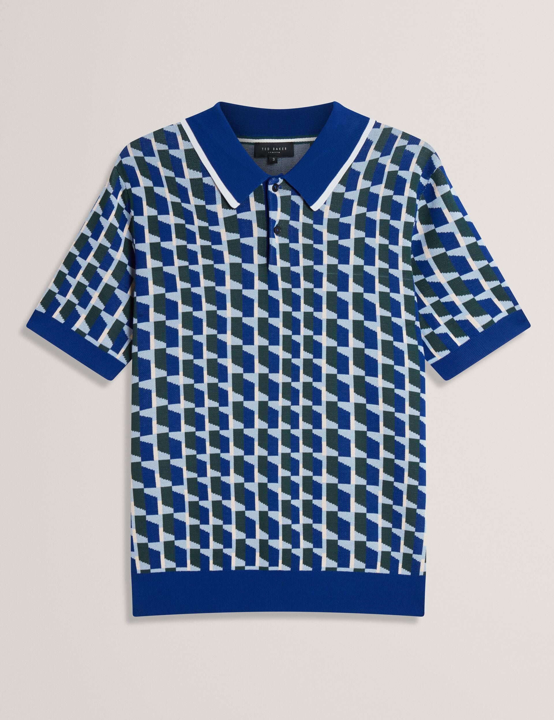 Ted Baker Rossio Geometric Knitted Short Sleeve Polo Shirt