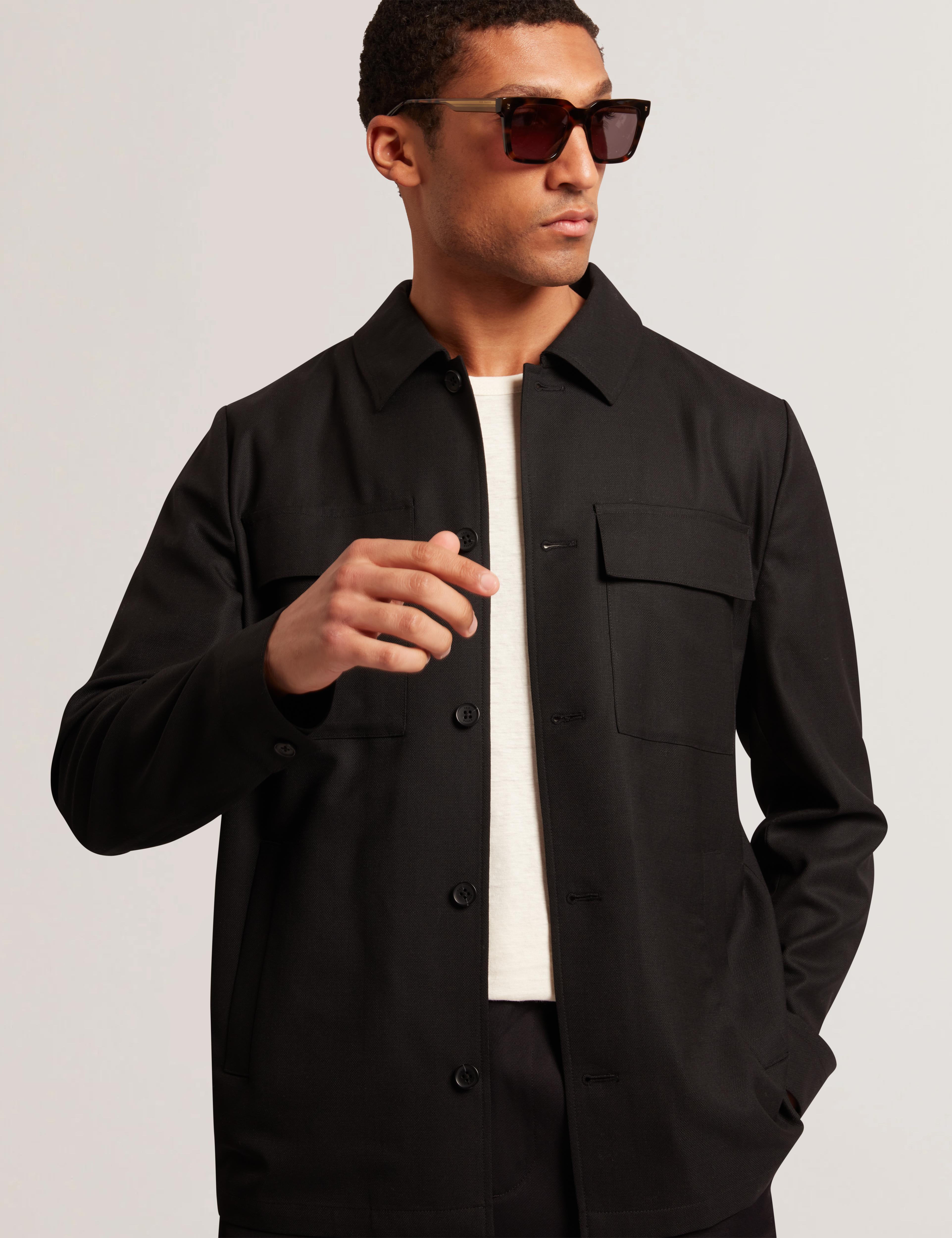 Ted Baker Selwynj Black Lightweight Wool Blend Shirt Jacket