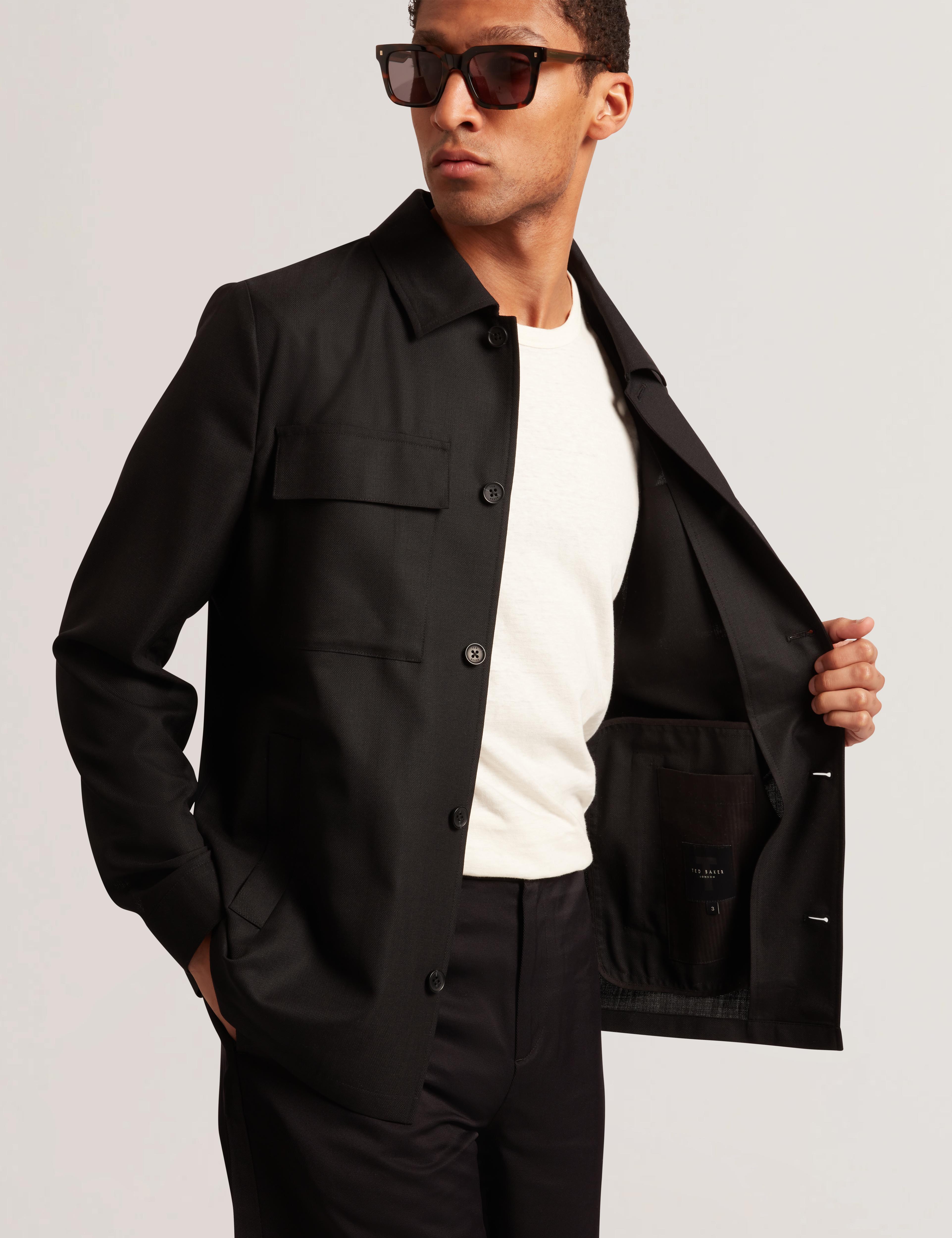 Ted Baker Selwynj Black Lightweight Wool Blend Shirt Jacket