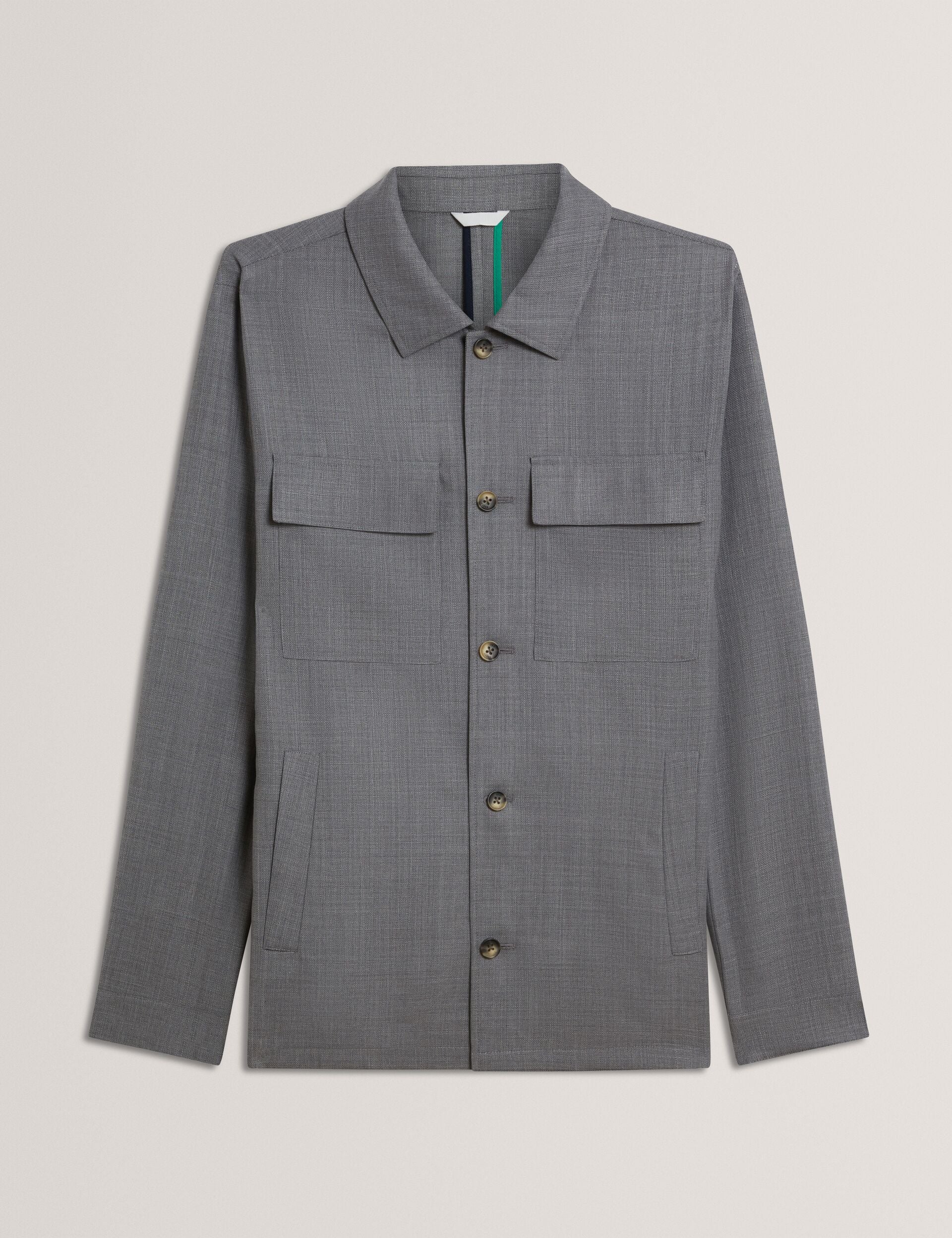 Ted Baker Selwynj Grey Lightweight Wool Blend Shirt Jacket