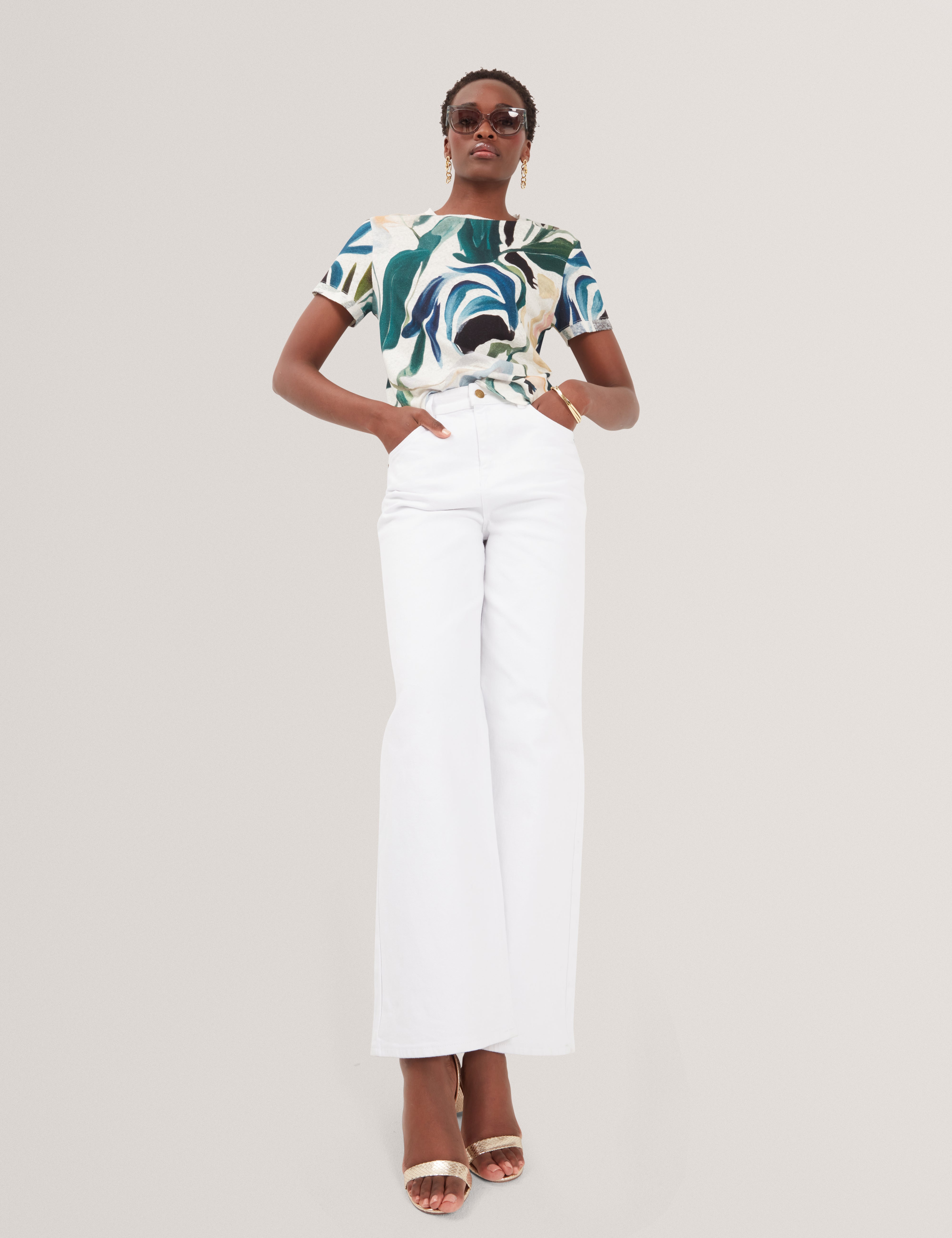 Ted Baker Kcarole Abstract Print Linen Blend Boxy Tshirt Women's