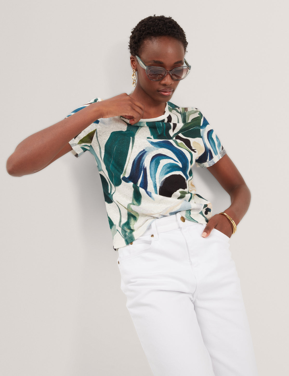 Ted Baker Kcarole Abstract Print Linen Blend Boxy Tshirt Women's