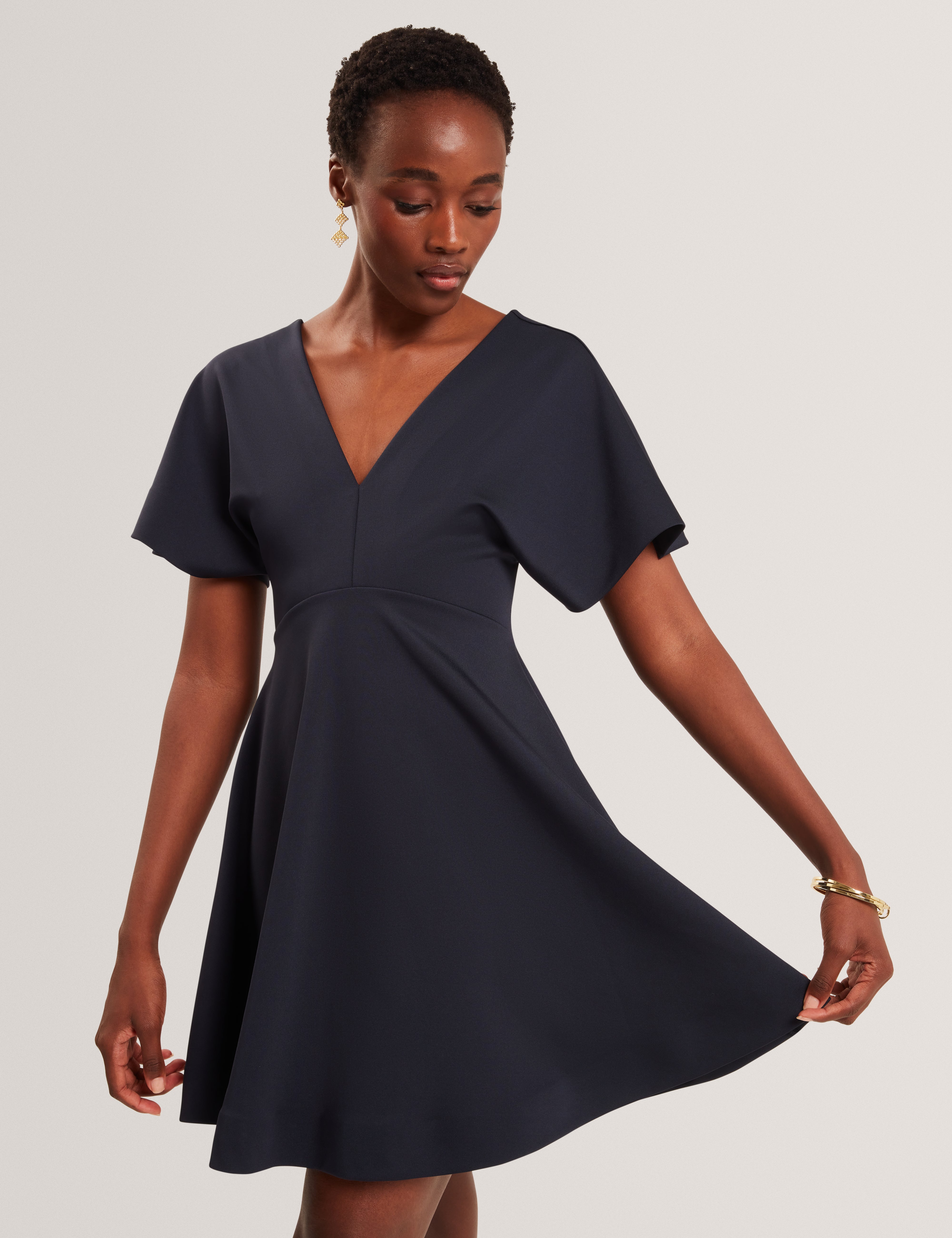 Ted Baker Catlnn Flutter Sleeve Vneck Jersey Skater Dress Women's