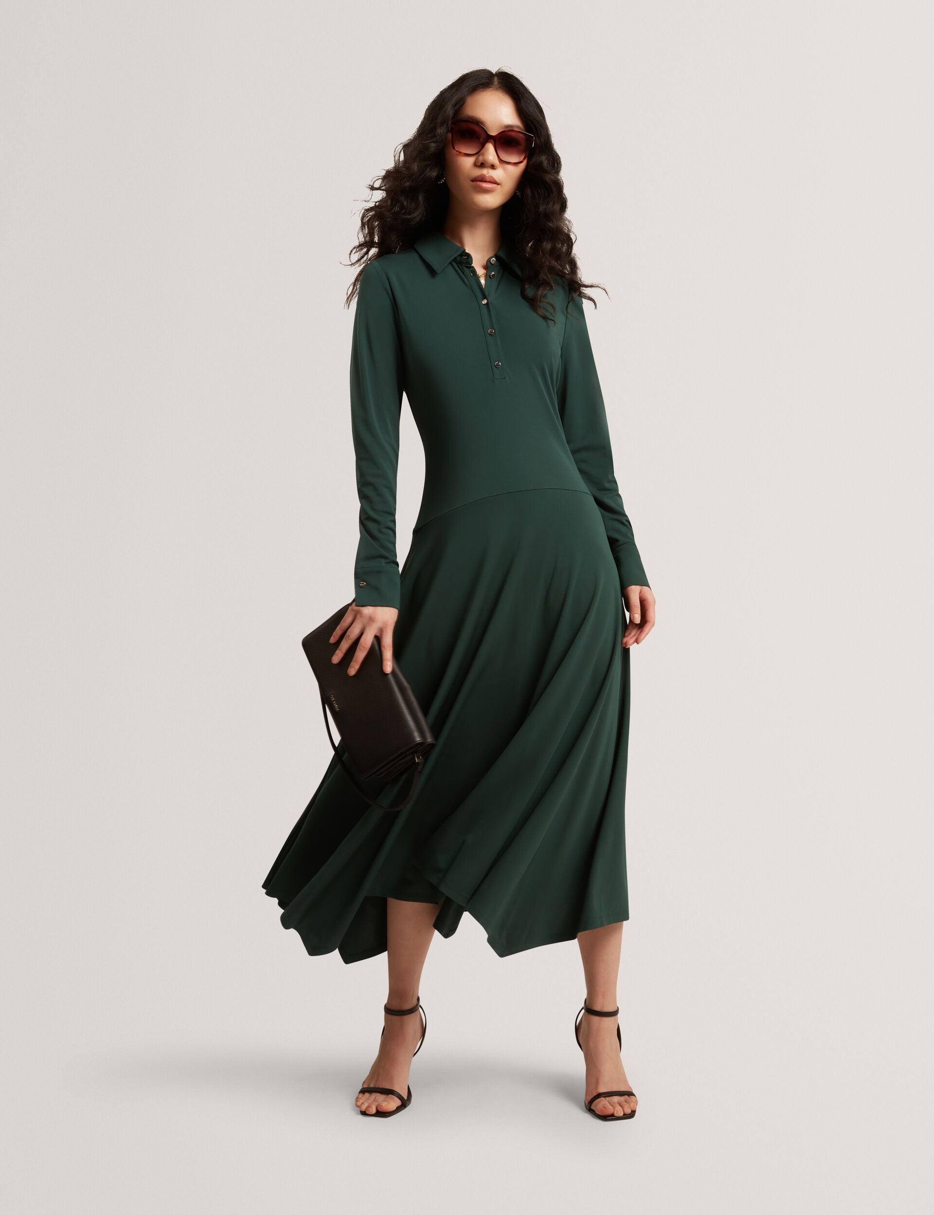 Ted Baker Talyahh Asymmetric Jersey Midi Shirt Dress Women's