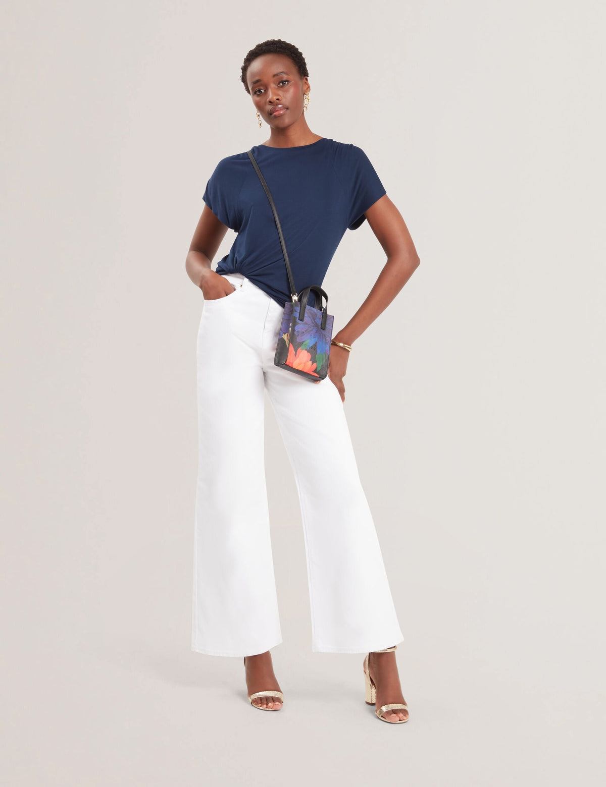 Ted Baker Elmie Gathered Shoulder Short Sleeve Jersey Tshirt Women's