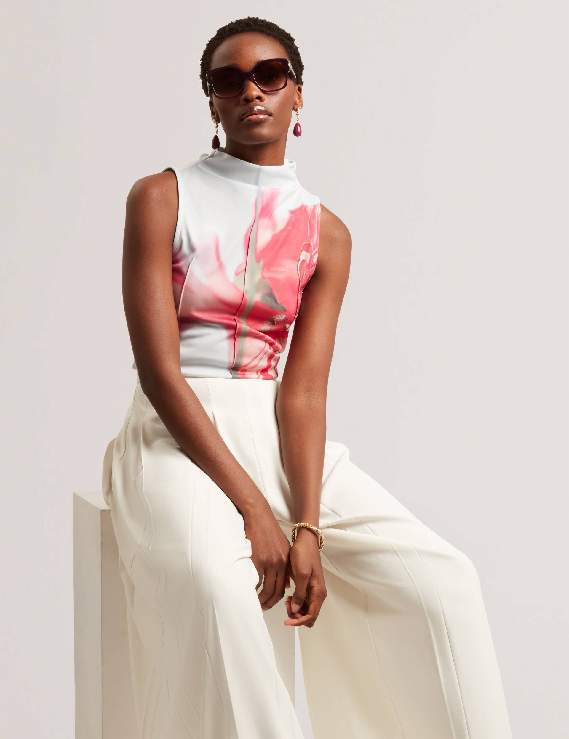 Ted Baker Harplnn Floral High Neck Jersey Tank Top Women's
