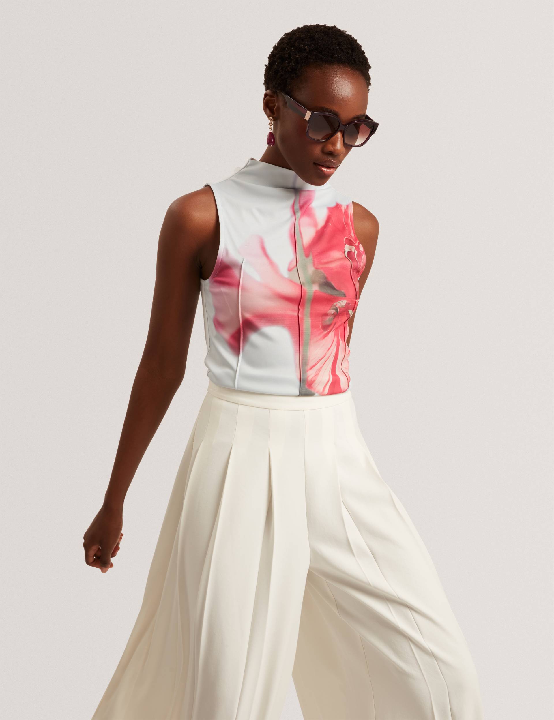 Ted Baker Harplnn Floral High Neck Jersey Tank Top Women's